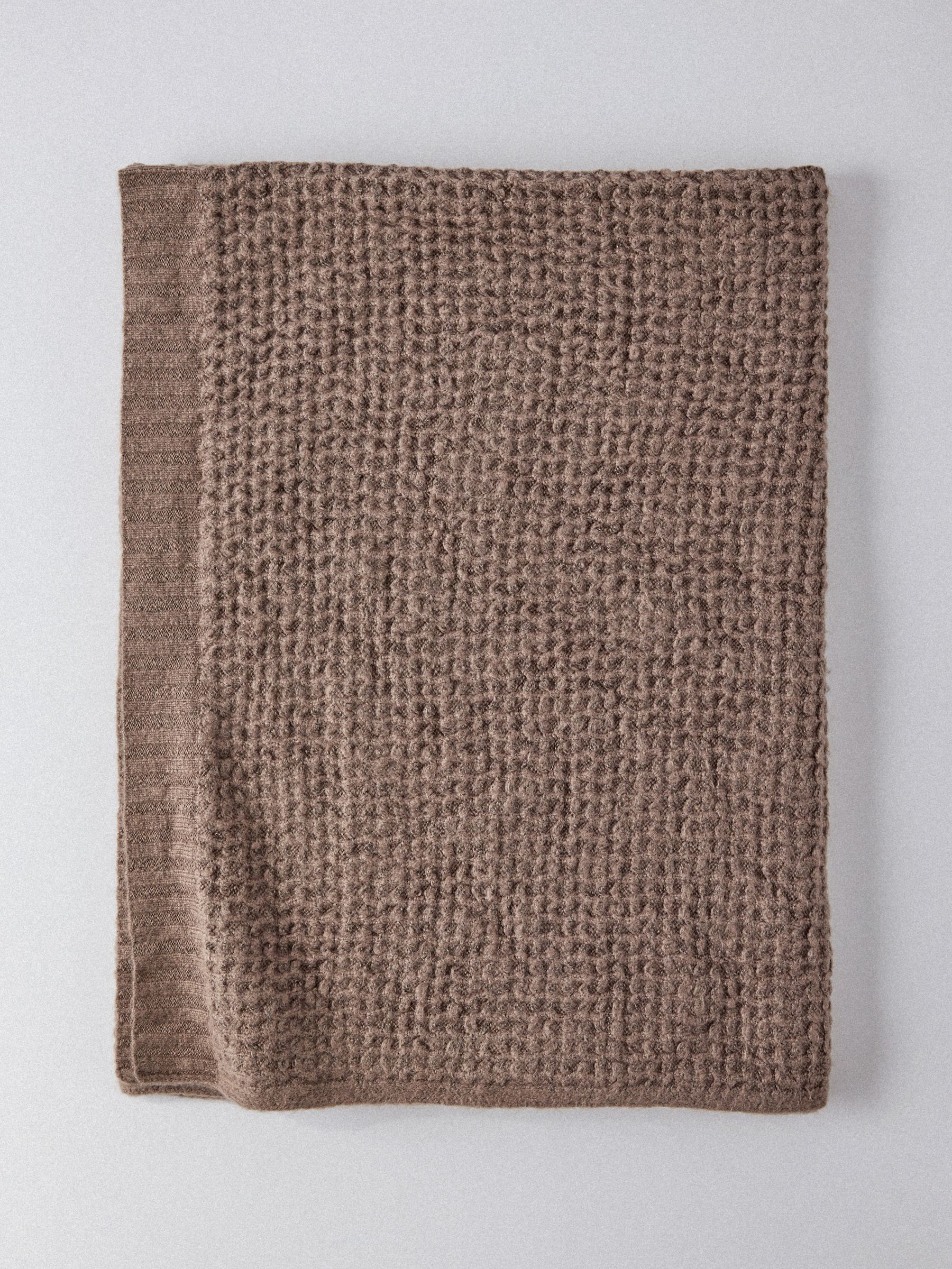 The Set 2 Pack Chocolate Brown/Taupe Ribbed Waffle Knitted Throws - Image 4 of 5