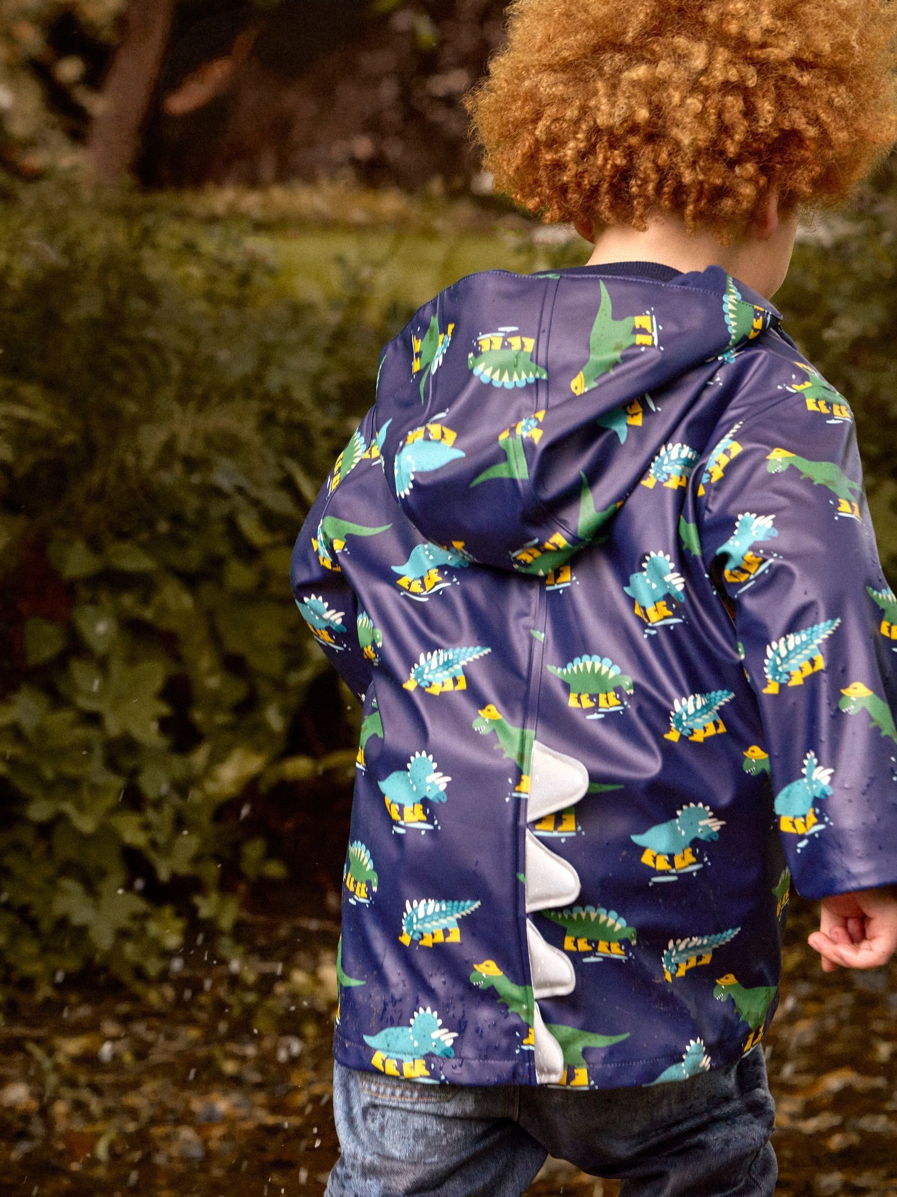 Navy Blue Dinosaur Fleece Lined Fisherman Jacket - Image 2 of 8