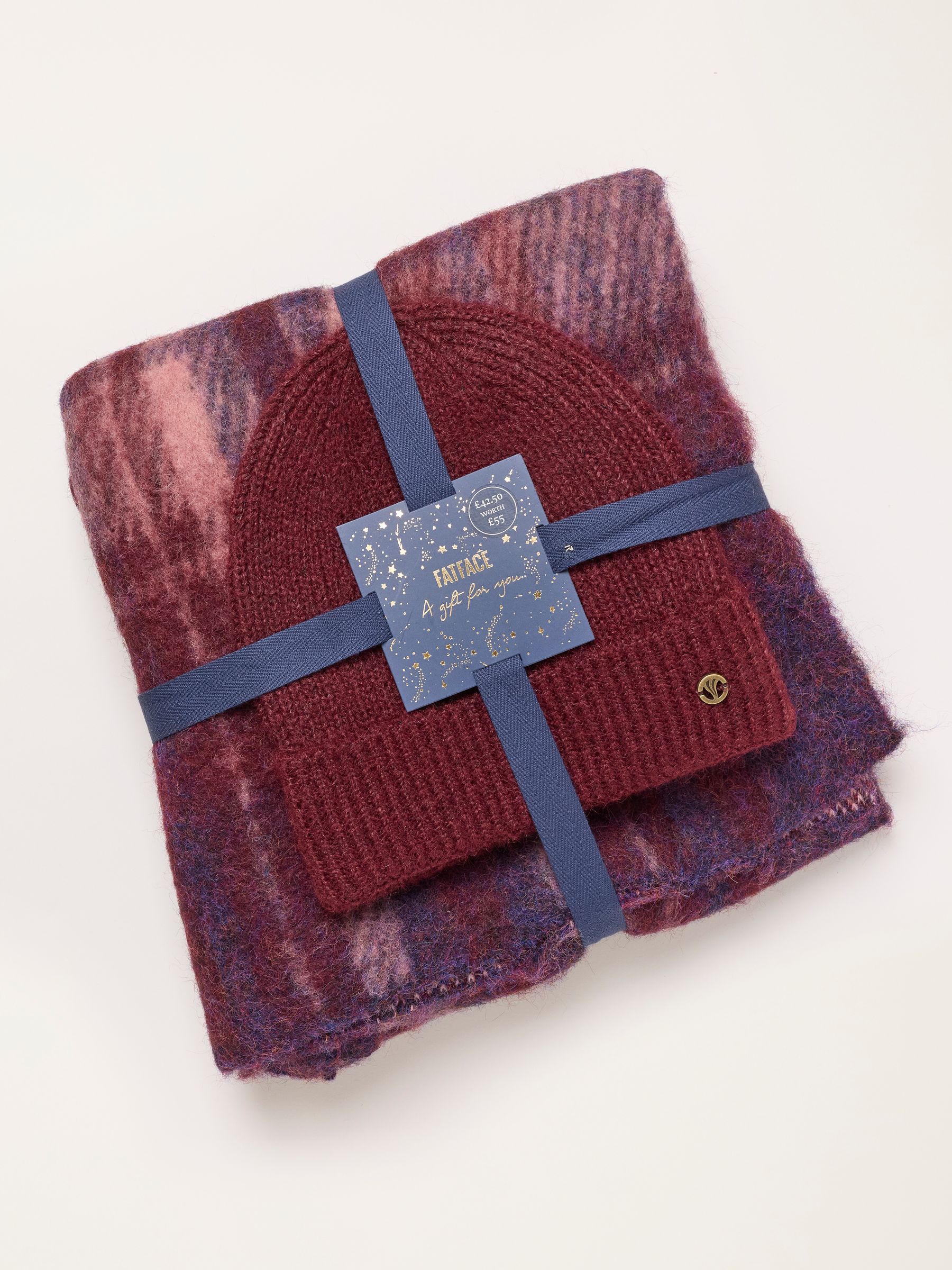 Burgundy Check Scarf and Beanie Gift Set - Image 2 of 4