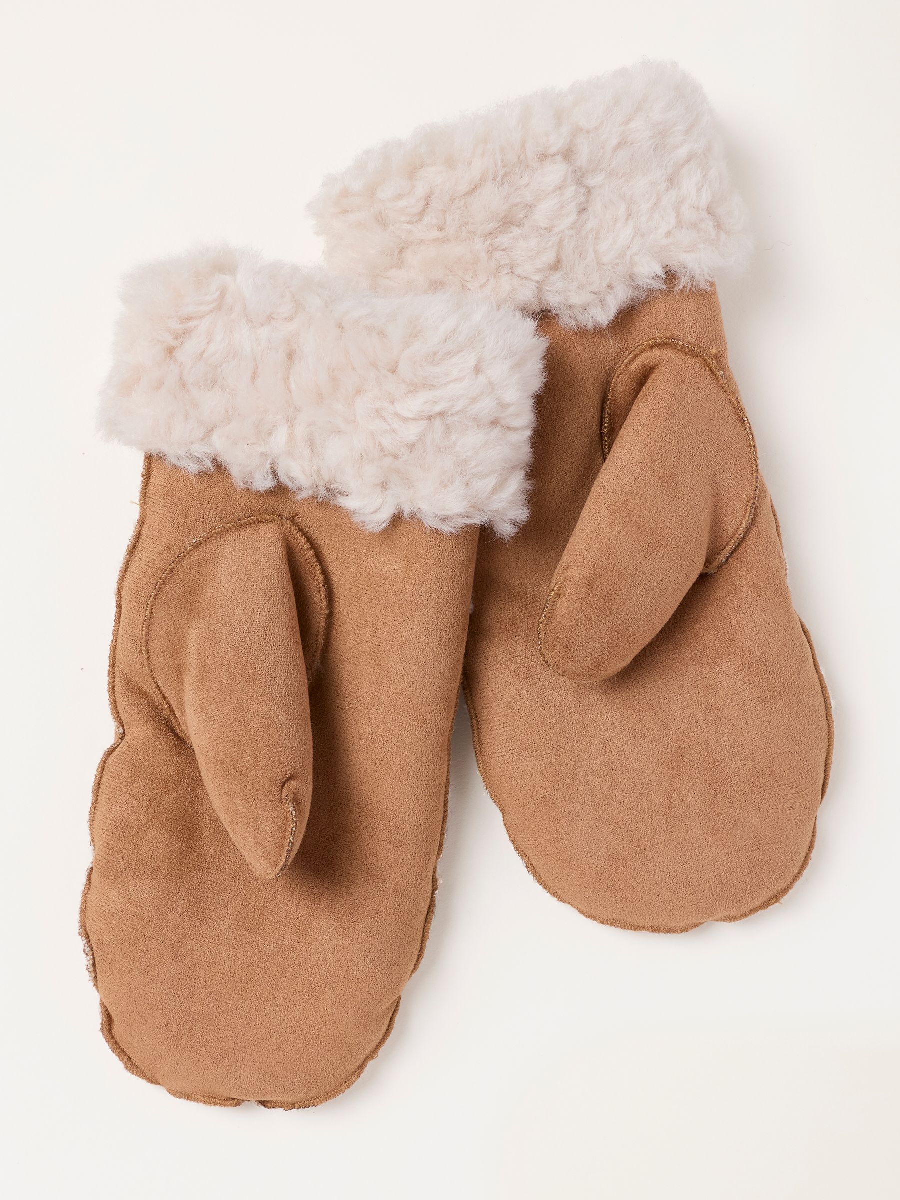 Tan Brown Faux Fur Floral Embroidered Mittens - Image 2 of 3