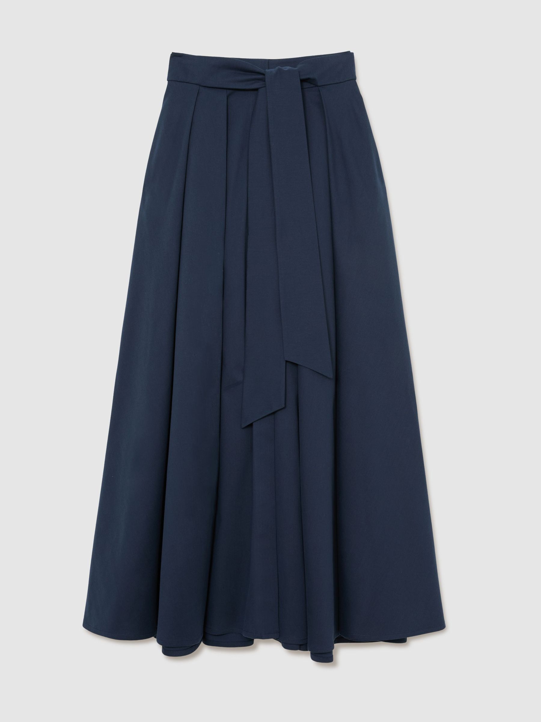 Petite Cotton-Blend Pleated Maxi Skirt in Navy