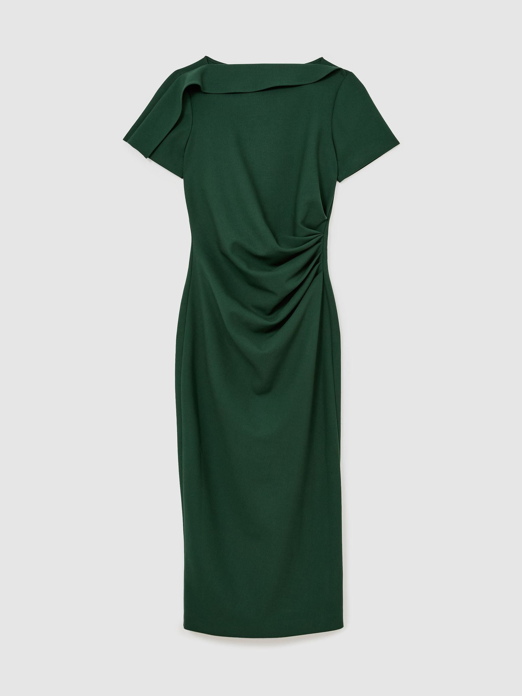 Petite Ruched-Detail Boat-Neck Midi Dress in Teal Green - Image 2 of 6