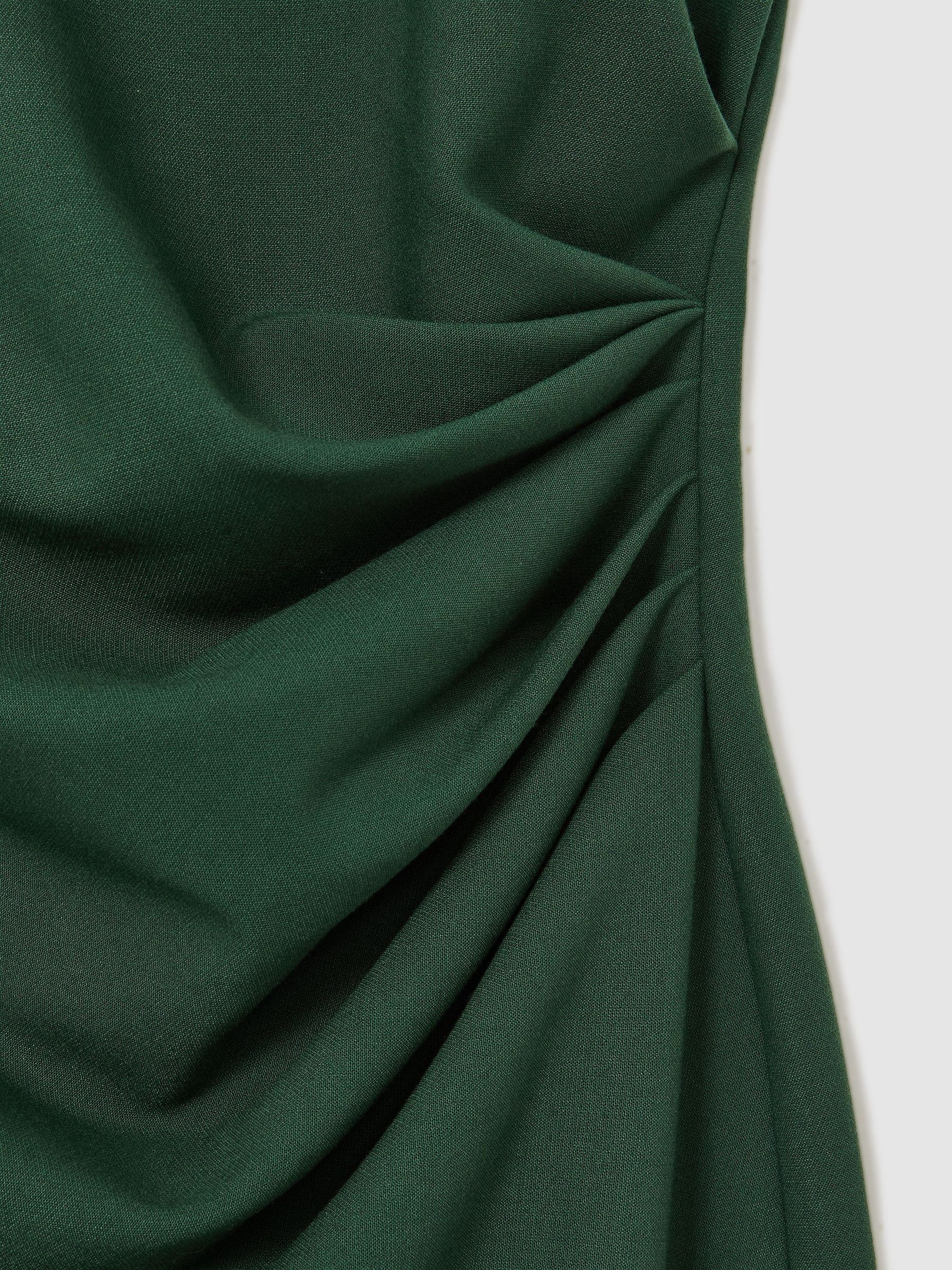 Petite Ruched-Detail Boat-Neck Midi Dress in Teal Green - Image 6 of 6