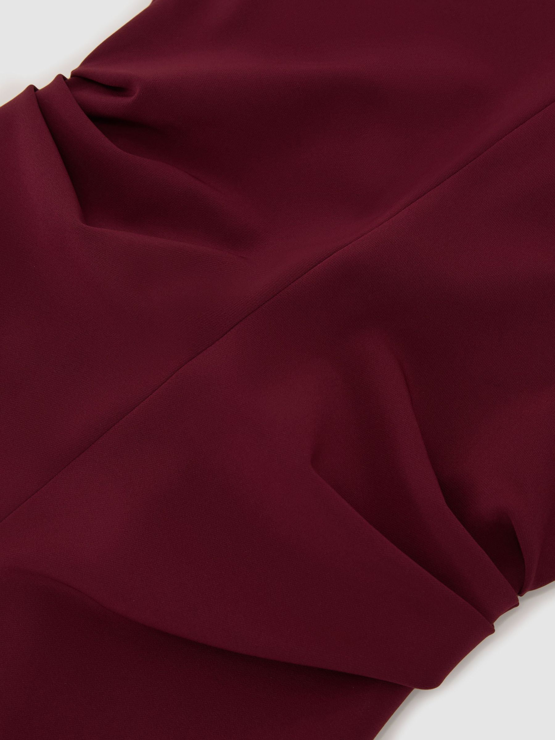 Off-Shoulder Ruched Midi Dress in Berry Red - Image 6 of 6