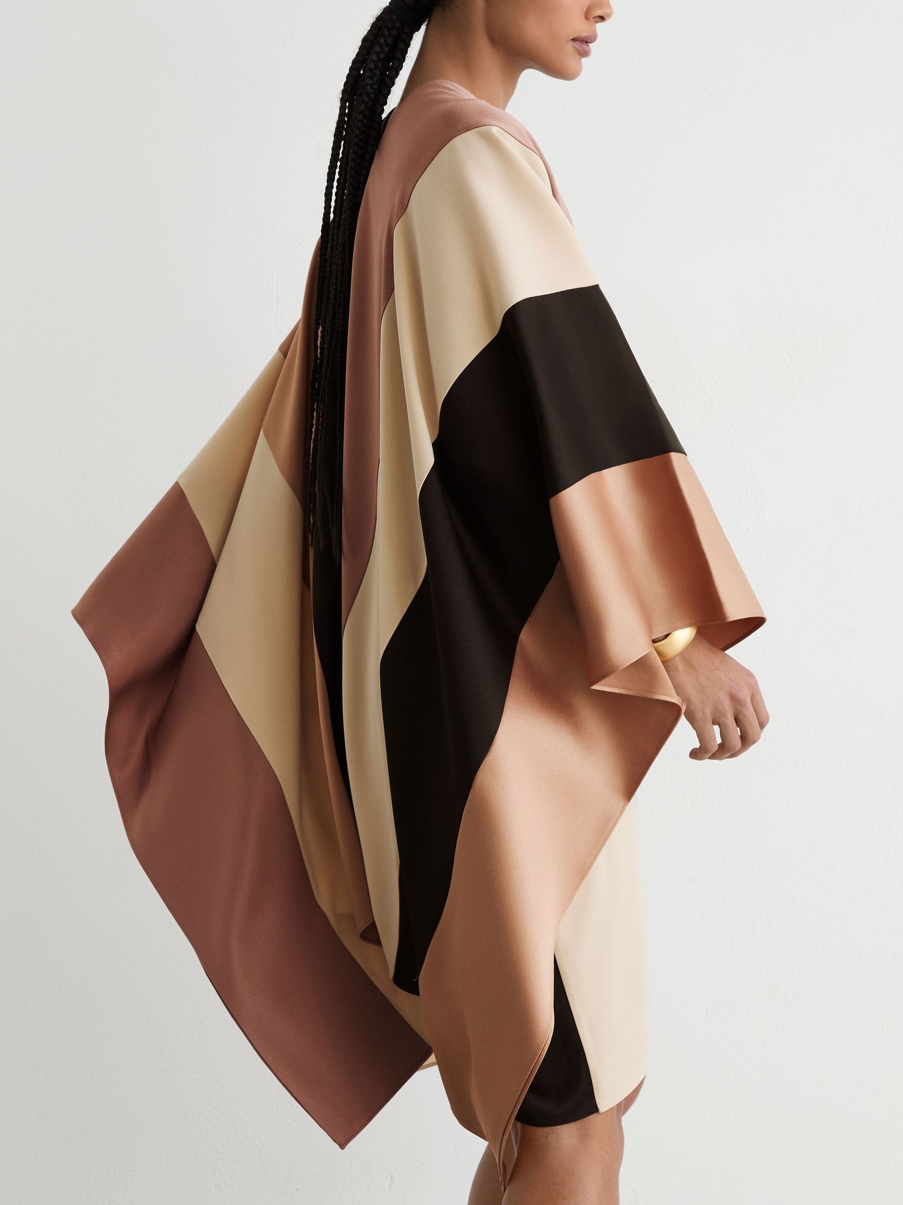 Colour-Block Tunic Dress in Chocolate Brown/Cream - Image 4 of 7
