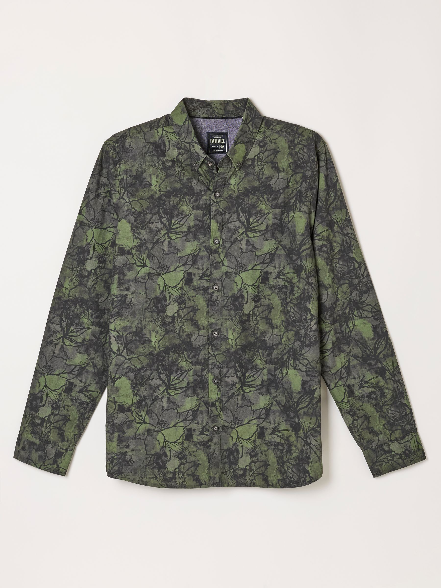 Dark Green Long Sleeve Painted Floral Print Shirt - Image 5 of 5 Dark Green Long Sleeve Painted Floral Print Shirt - Image 5 of 5