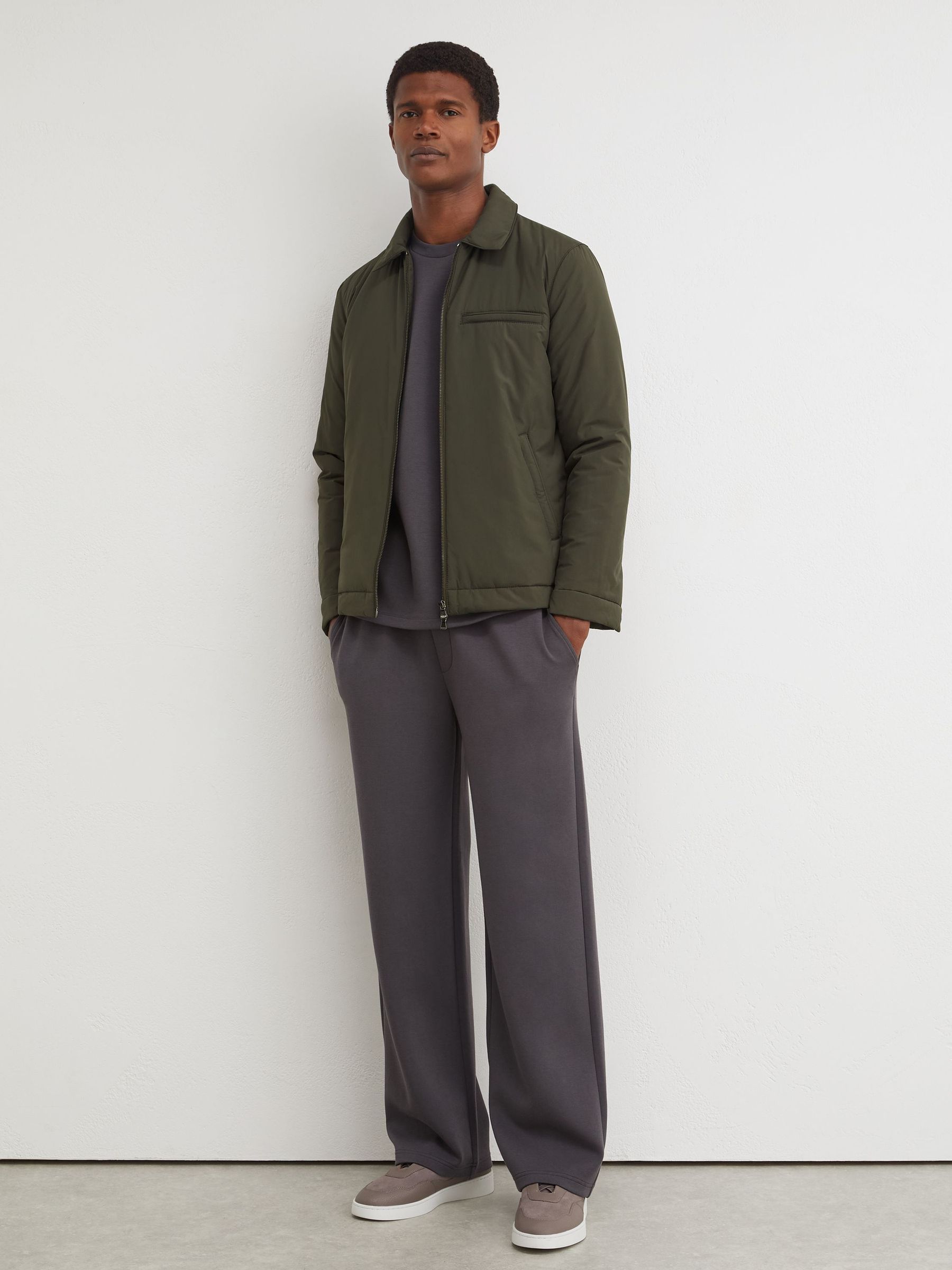 Technical Padded Zip-Through Jacket in Olive Green - Image 3 of 6