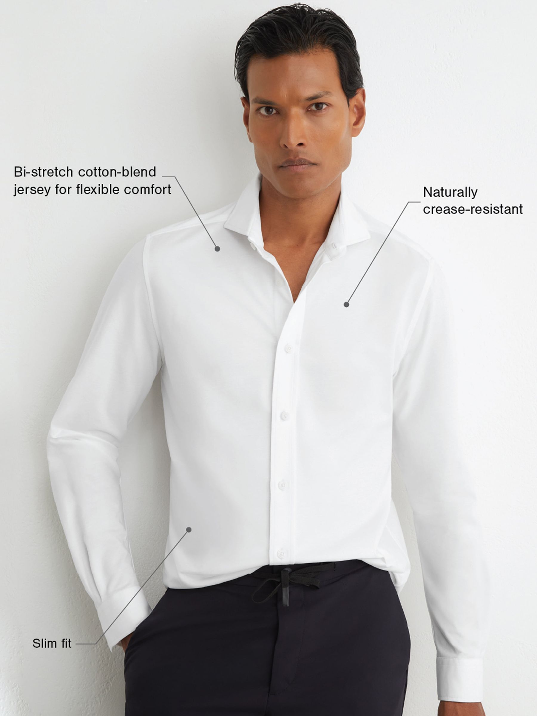 R-Flex Cotton-Blend Stretch Jersey Shirt Slim-Fit in White - Image 3 of 9