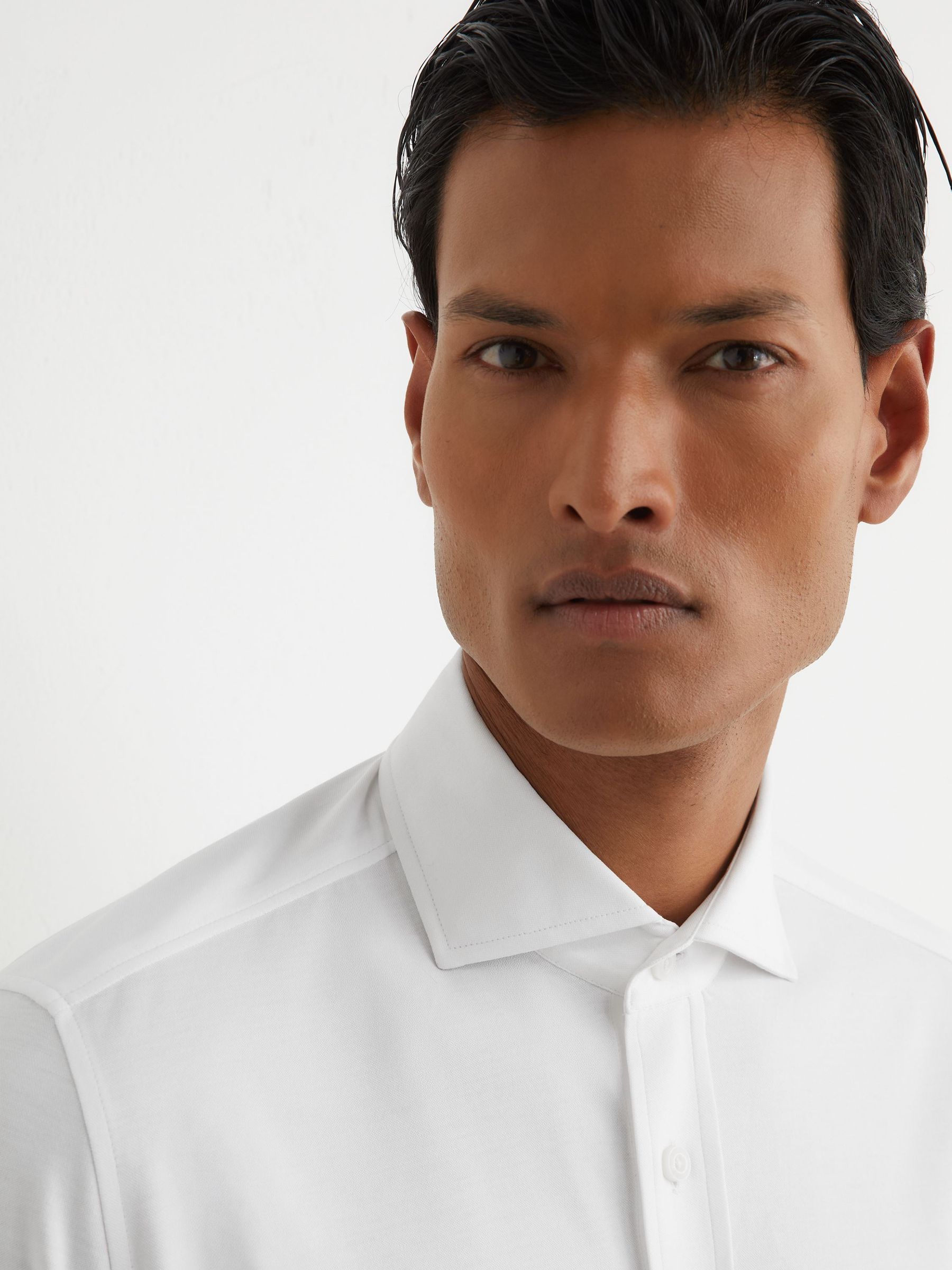 R-Flex Cotton-Blend Stretch Jersey Shirt Slim-Fit in White - Image 6 of 9