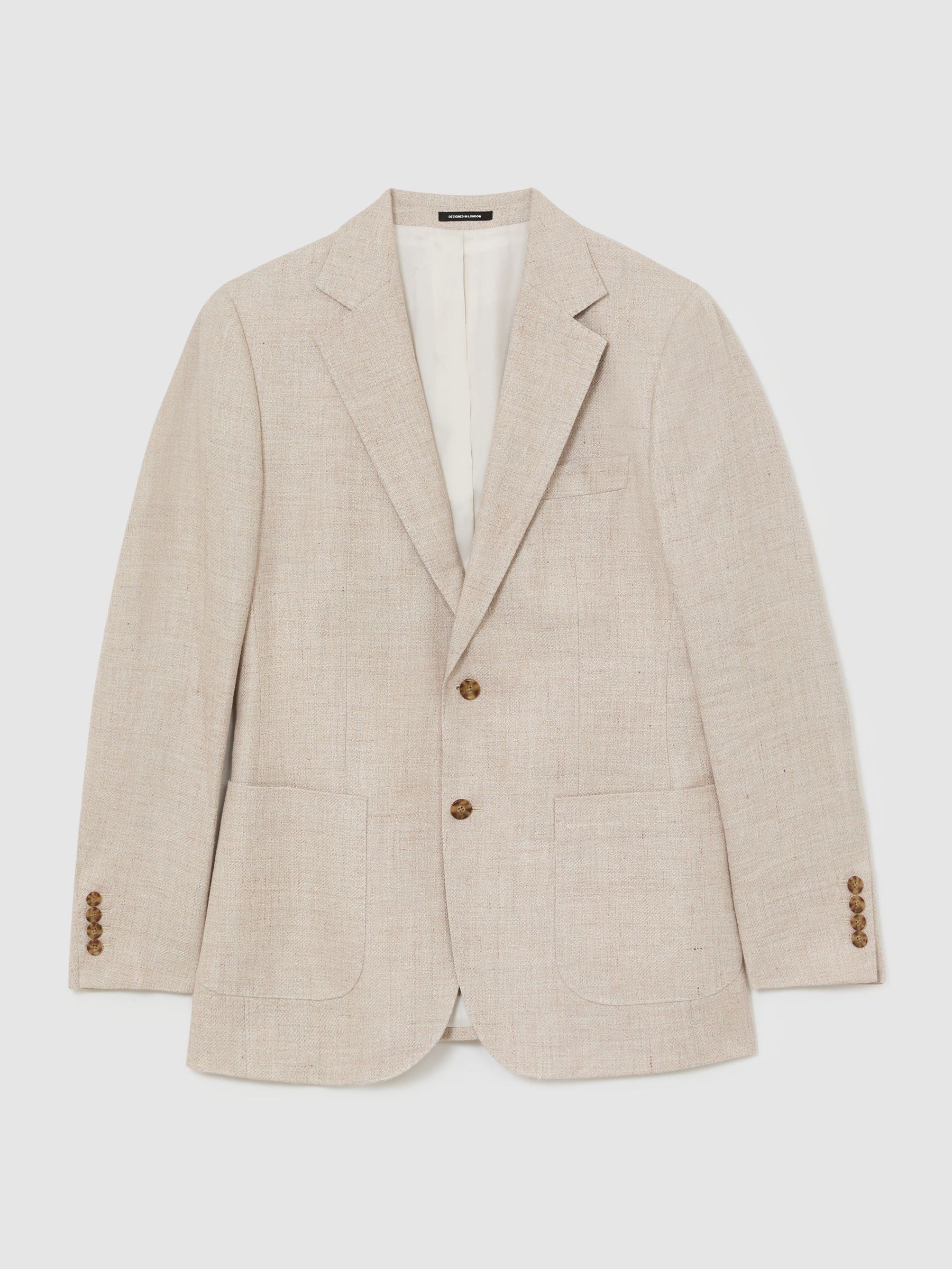 Atelier Oatmeal Linen Blend Single Breasted Tailored Fit Blazer in Oatmeal - Image 2 of 10 Atelier Oatmeal Linen Blend Single Breasted Tailored Fit Blazer in Oatmeal - Image 2 of 10