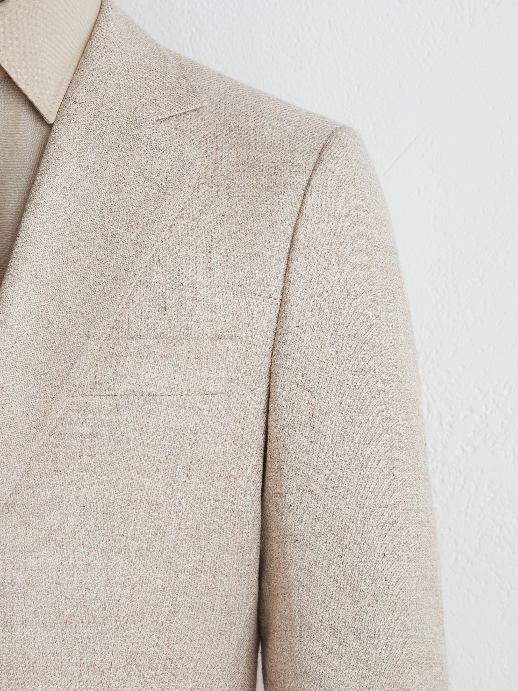 Atelier Oatmeal Linen Blend Single Breasted Tailored Fit Blazer in Oatmeal - Image 3 of 10