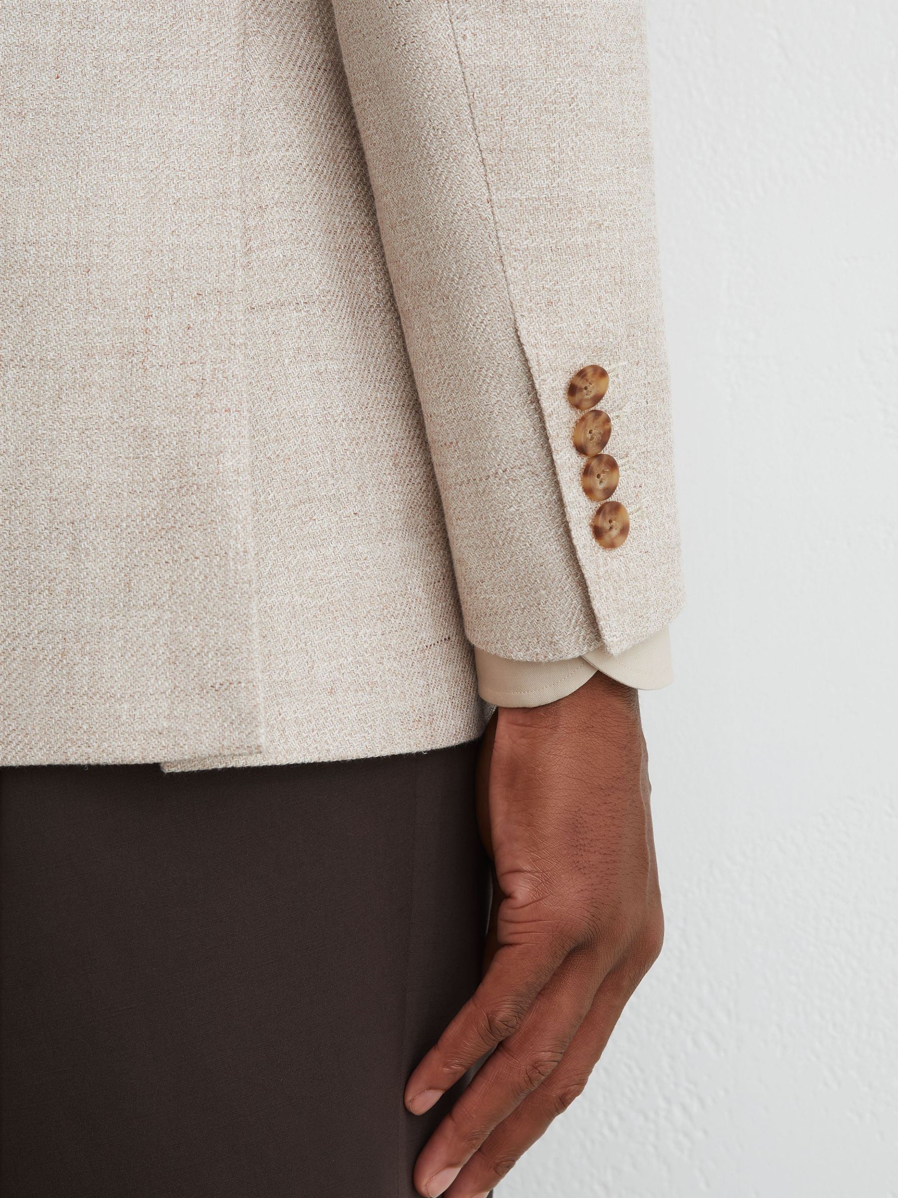 Atelier Oatmeal Linen Blend Single Breasted Tailored Fit Blazer in Oatmeal - Image 7 of 10