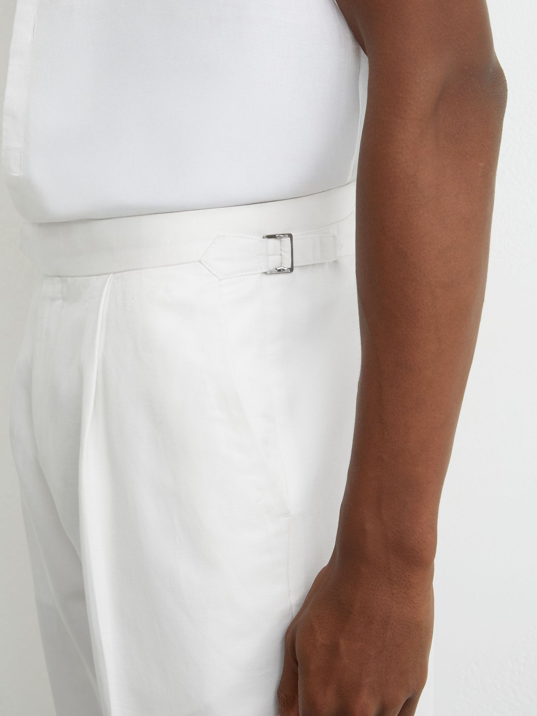 Linen-Blend Side-Adjuster Tapered Trousers in White - Image 5 of 7
