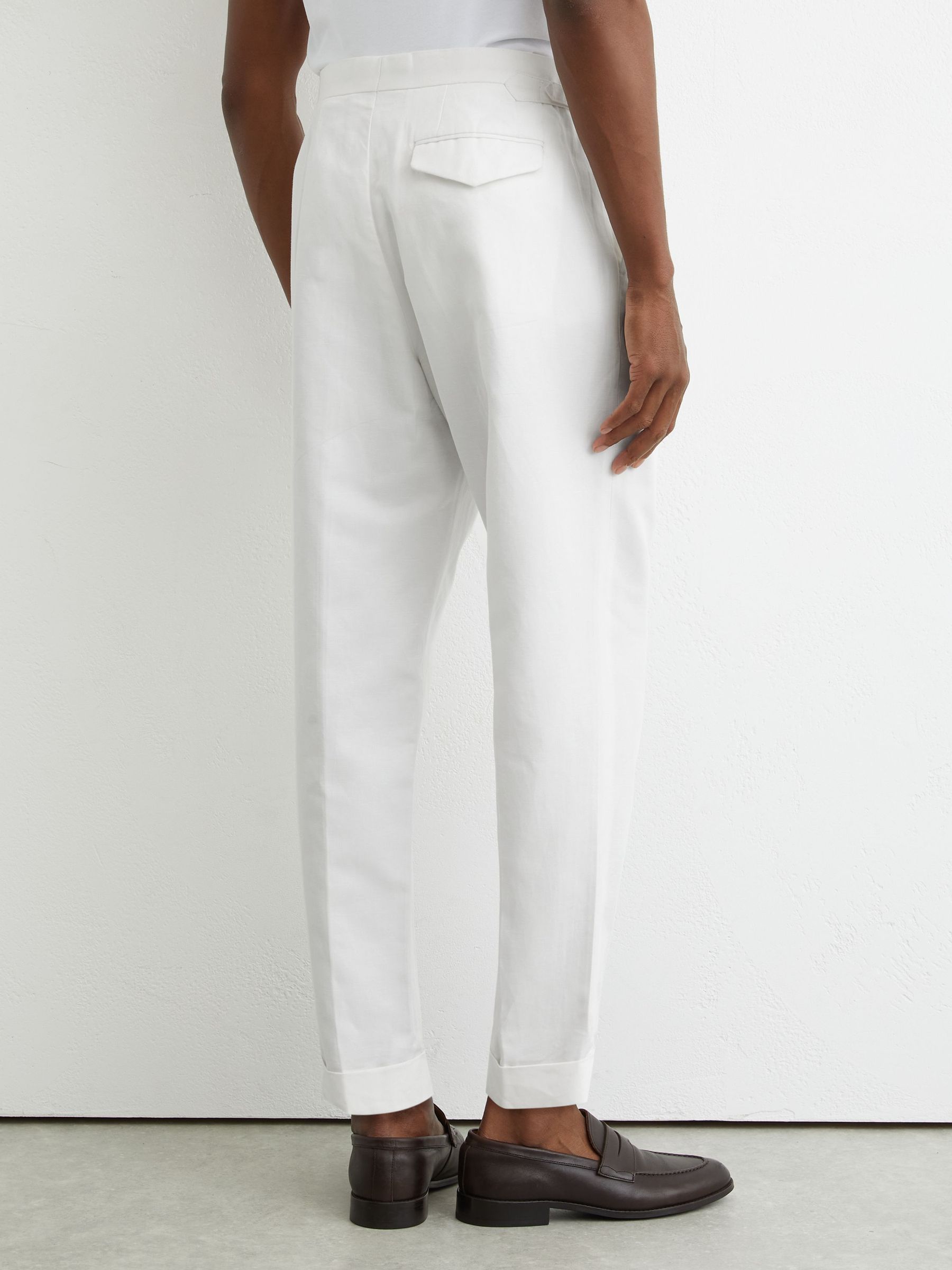 Linen-Blend Side-Adjuster Tapered Trousers in White - Image 6 of 7