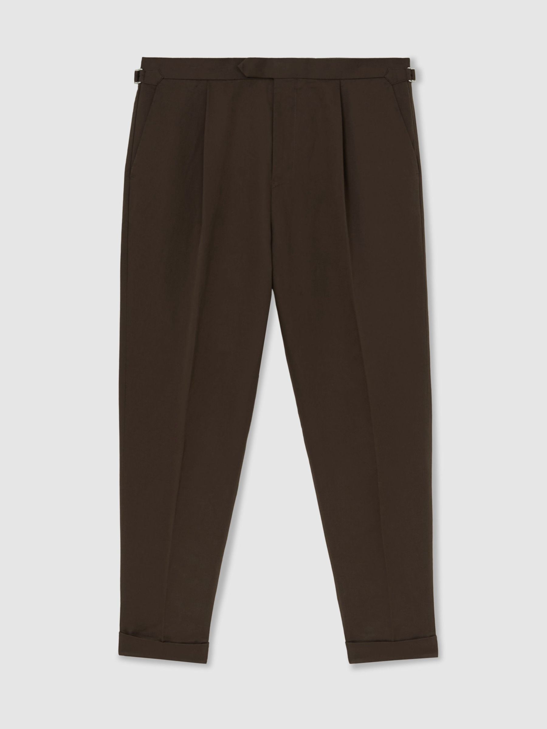 Linen-Blend Side-Adjuster Tapered Trousers in Chocolate Brown - Image 2 of 6