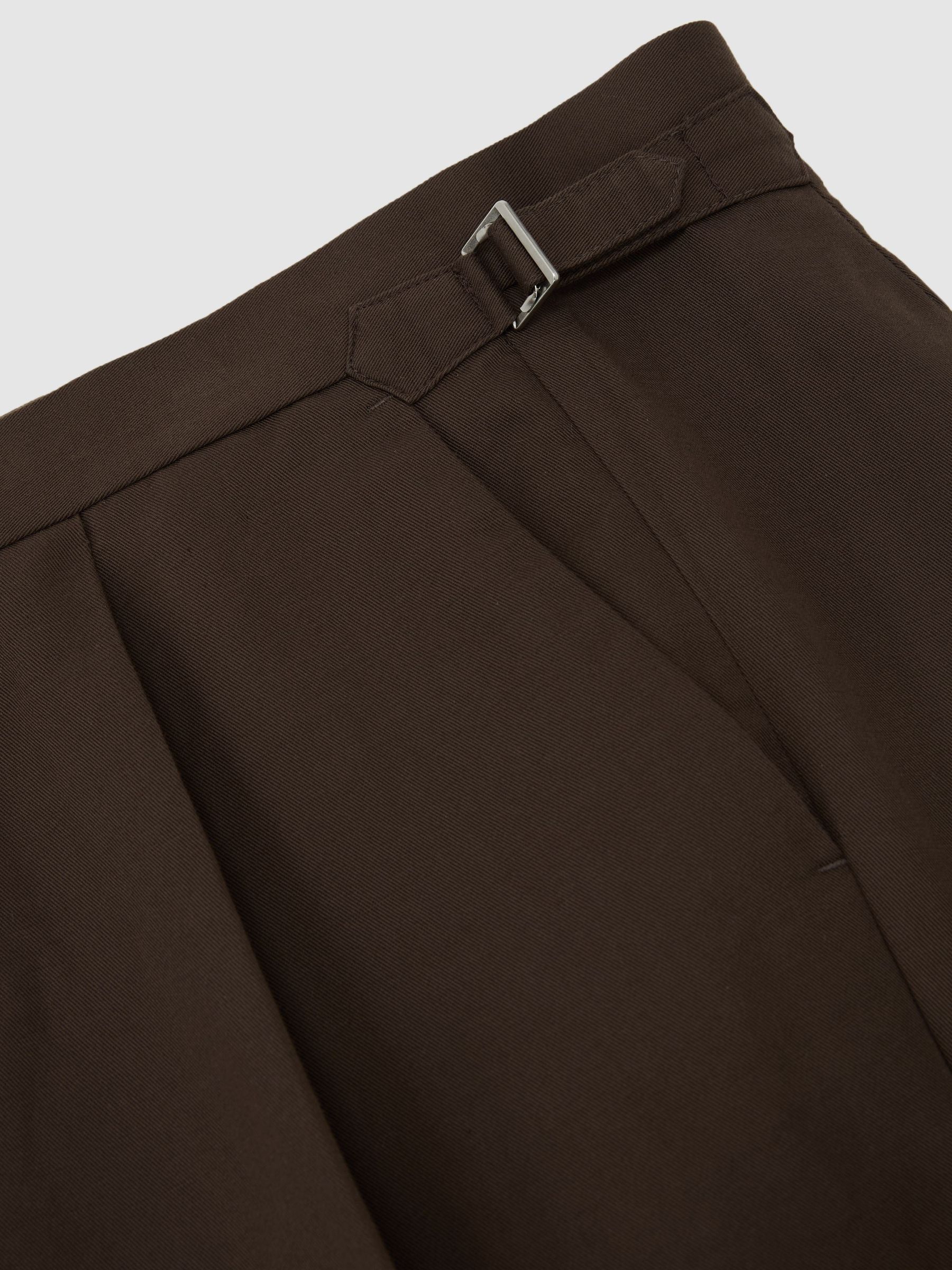 Linen-Blend Side-Adjuster Tapered Trousers in Chocolate Brown - Image 6 of 6