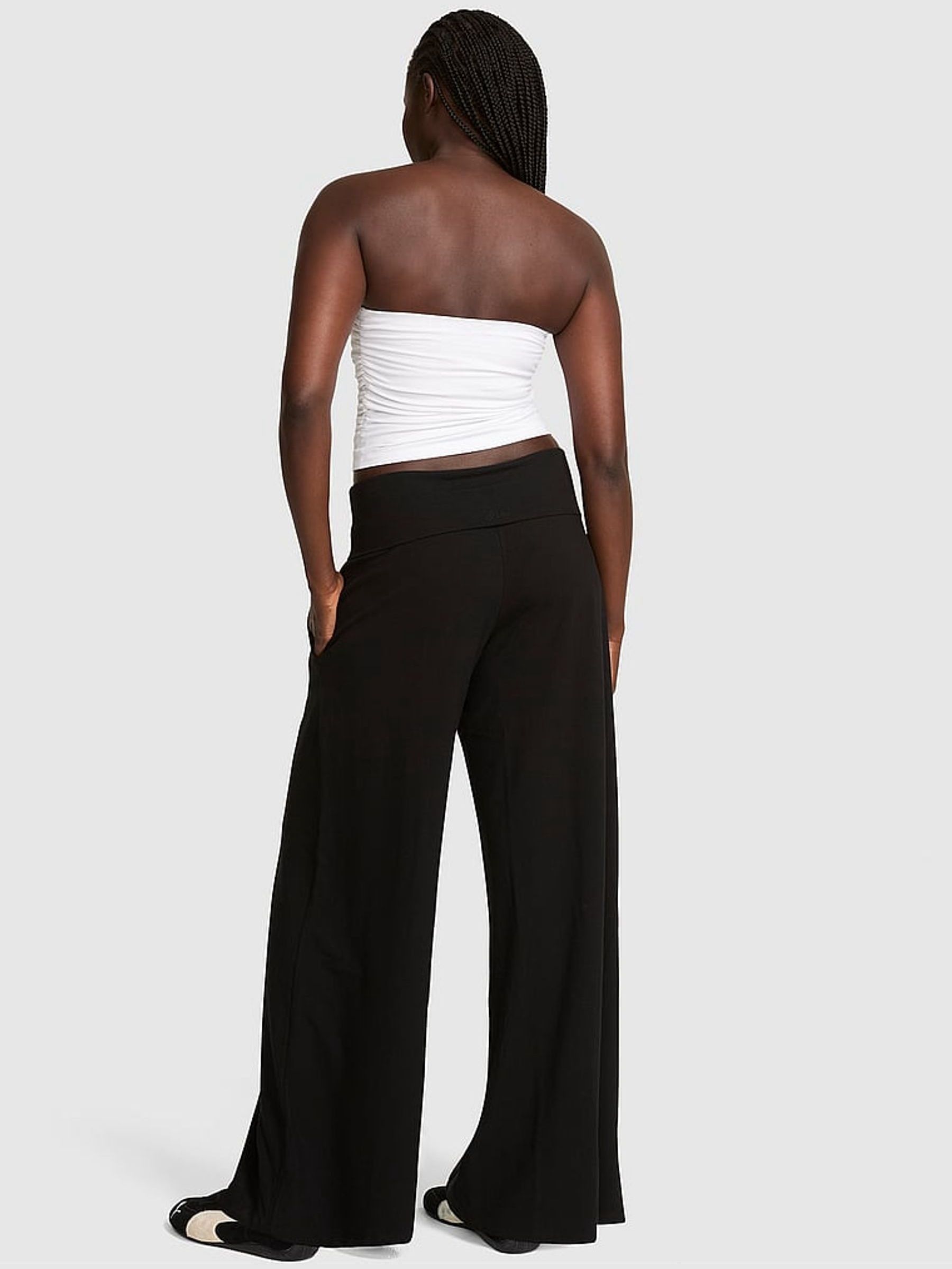 Black Foldover Wide leg Trousers - Image 2 of 2