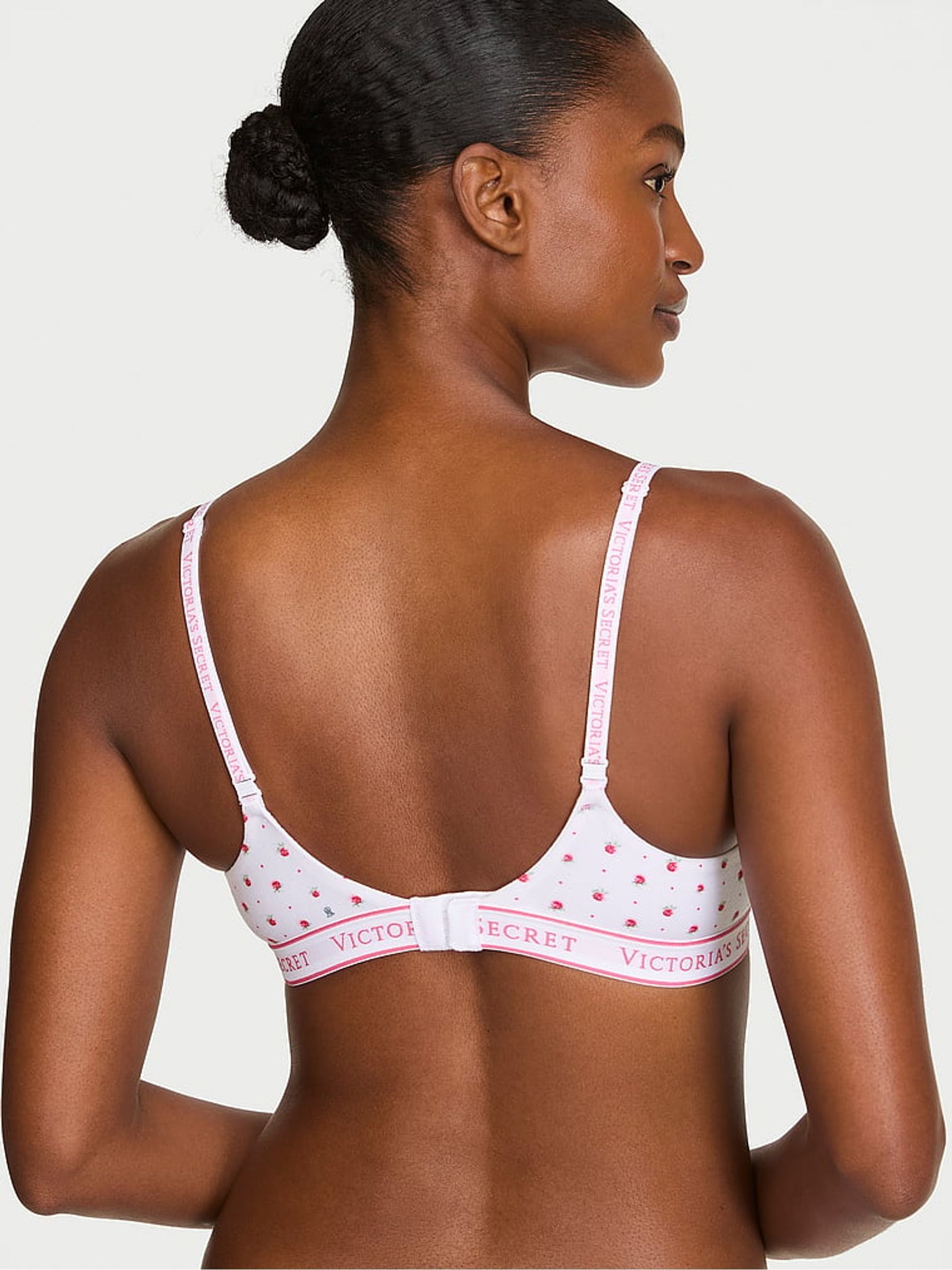 Pink Ditsy Floral Lightly Lined Demi Cotton Logo Bra - Image 2 of 2 Pink Ditsy Floral Lightly Lined Demi Cotton Logo Bra - Image 2 of 2