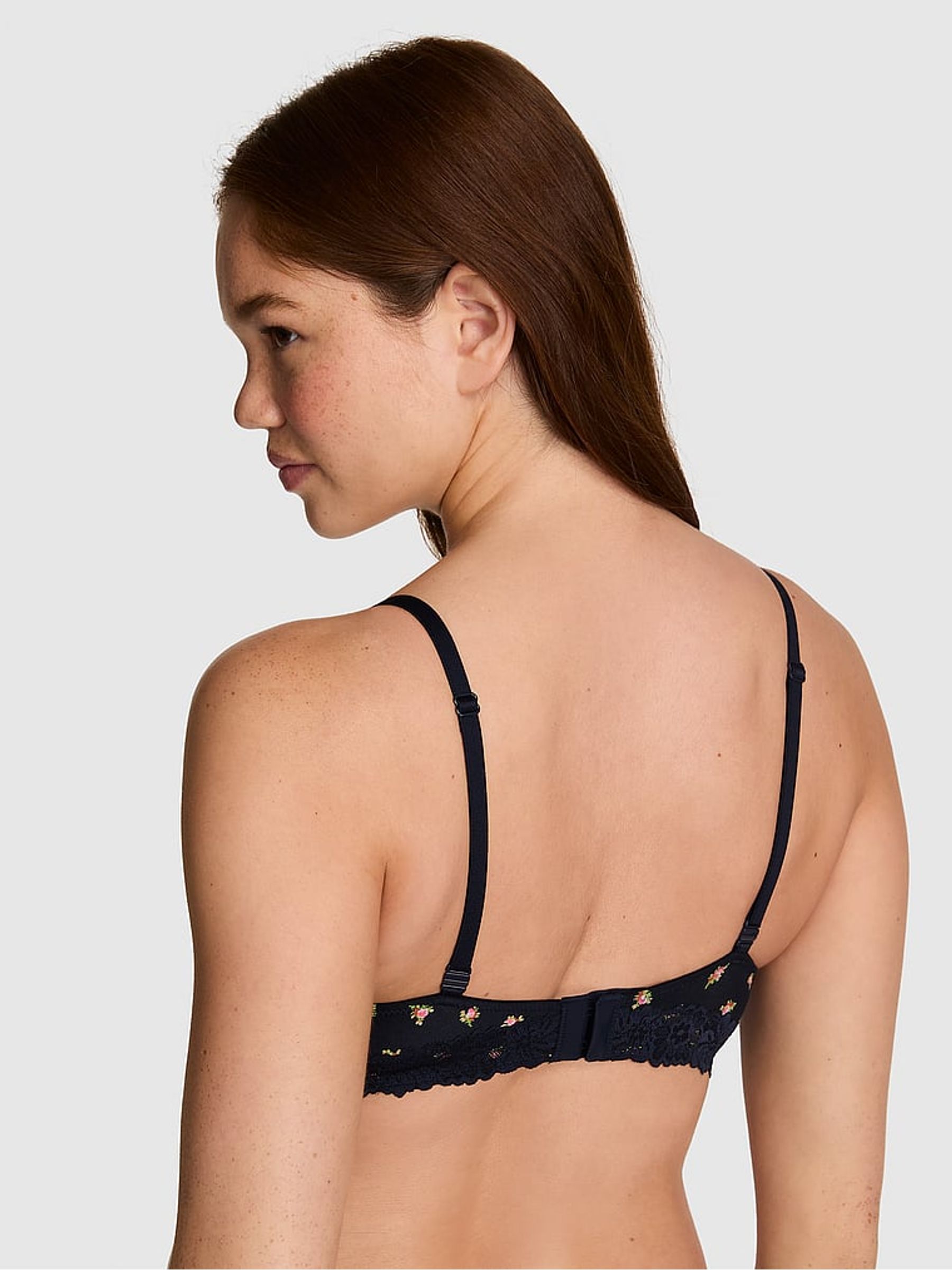 Noir Navy Blue Floral Print T Shirt Lace Trim Bra - Image 3 of 3