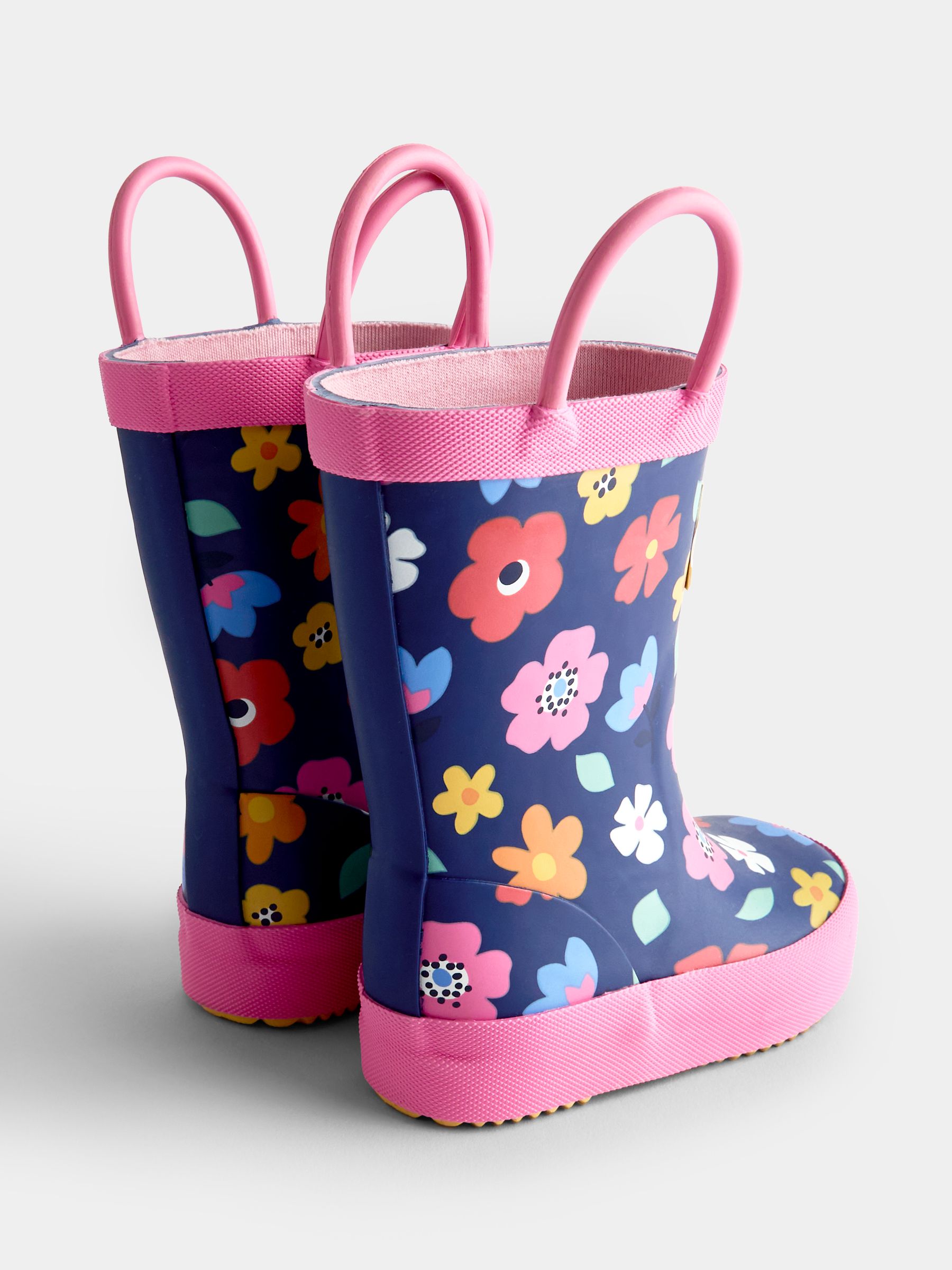 Navy Blue Floral Handle Wellies - Image 2 of 4 Navy Blue Floral Handle Wellies - Image 2 of 4