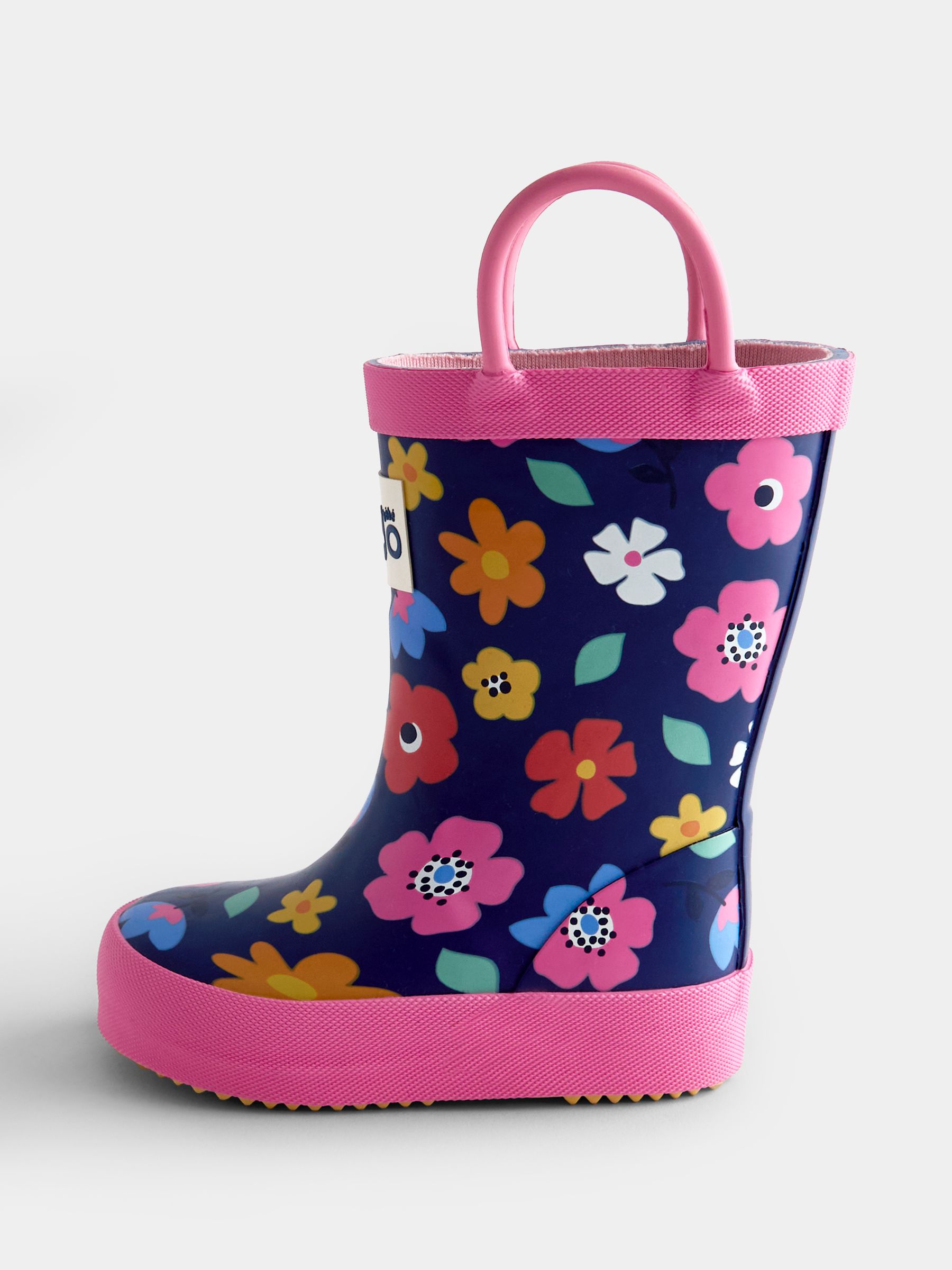 Navy Blue Floral Handle Wellies - Image 3 of 4