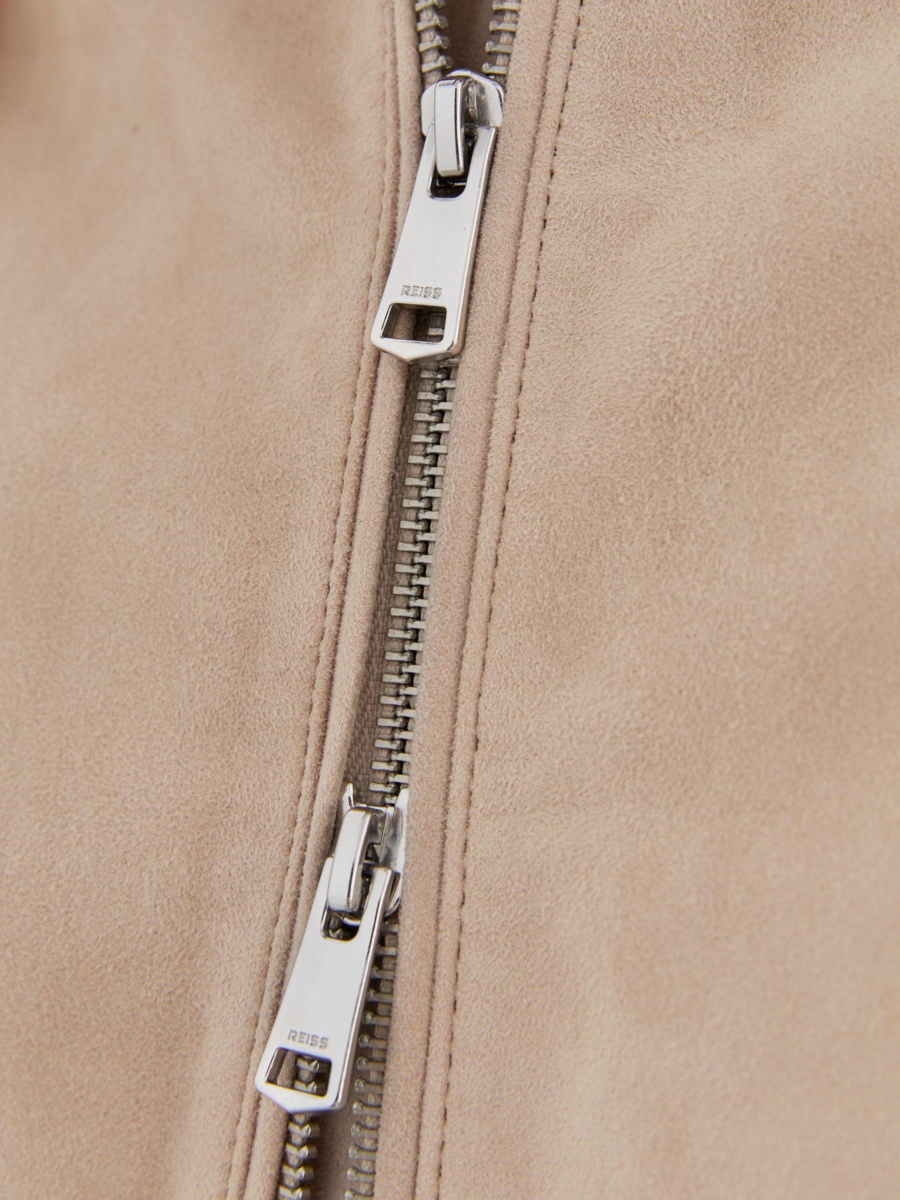 Petite Suede Cropped Bomber Jacket in Neutral - Image 5 of 8