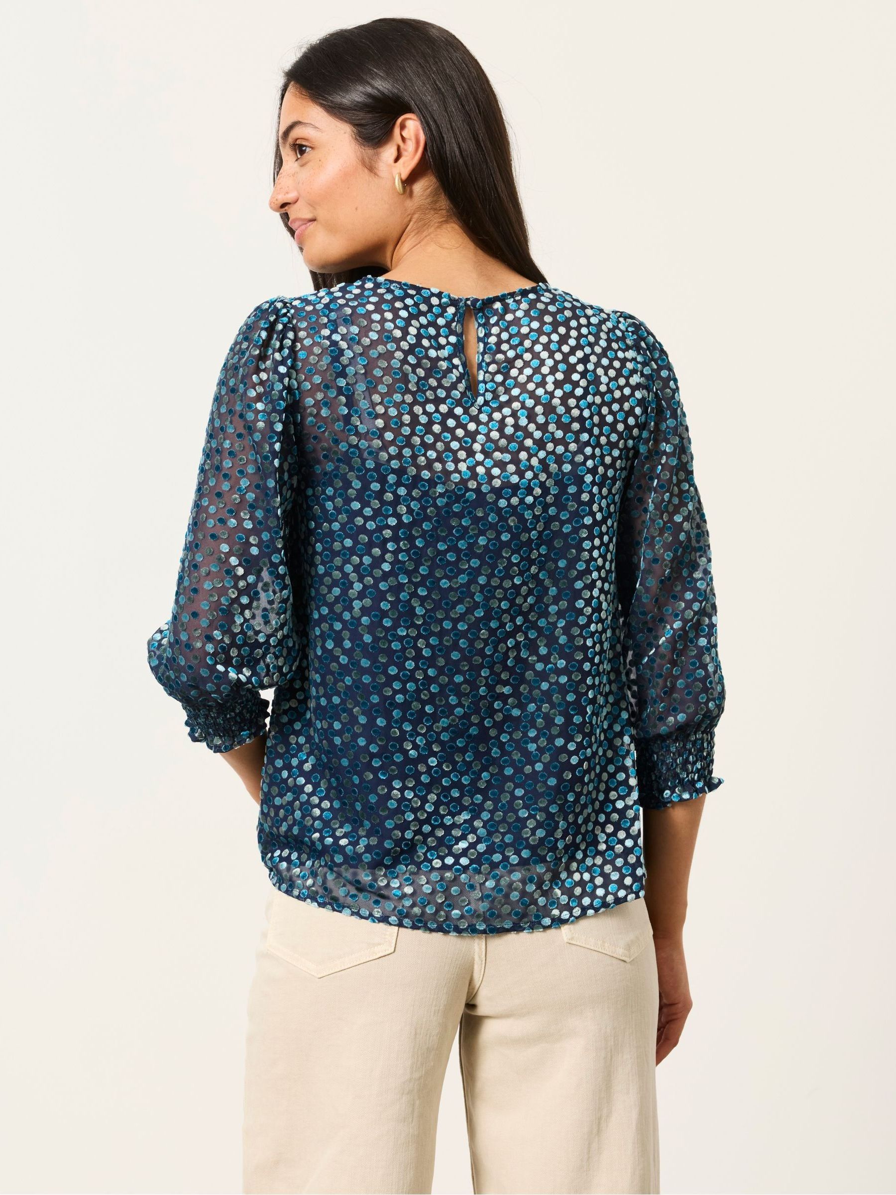 Shelby Navy Devore Blouse - Image 2 of 6 Shelby Navy Devore Blouse - Image 2 of 6