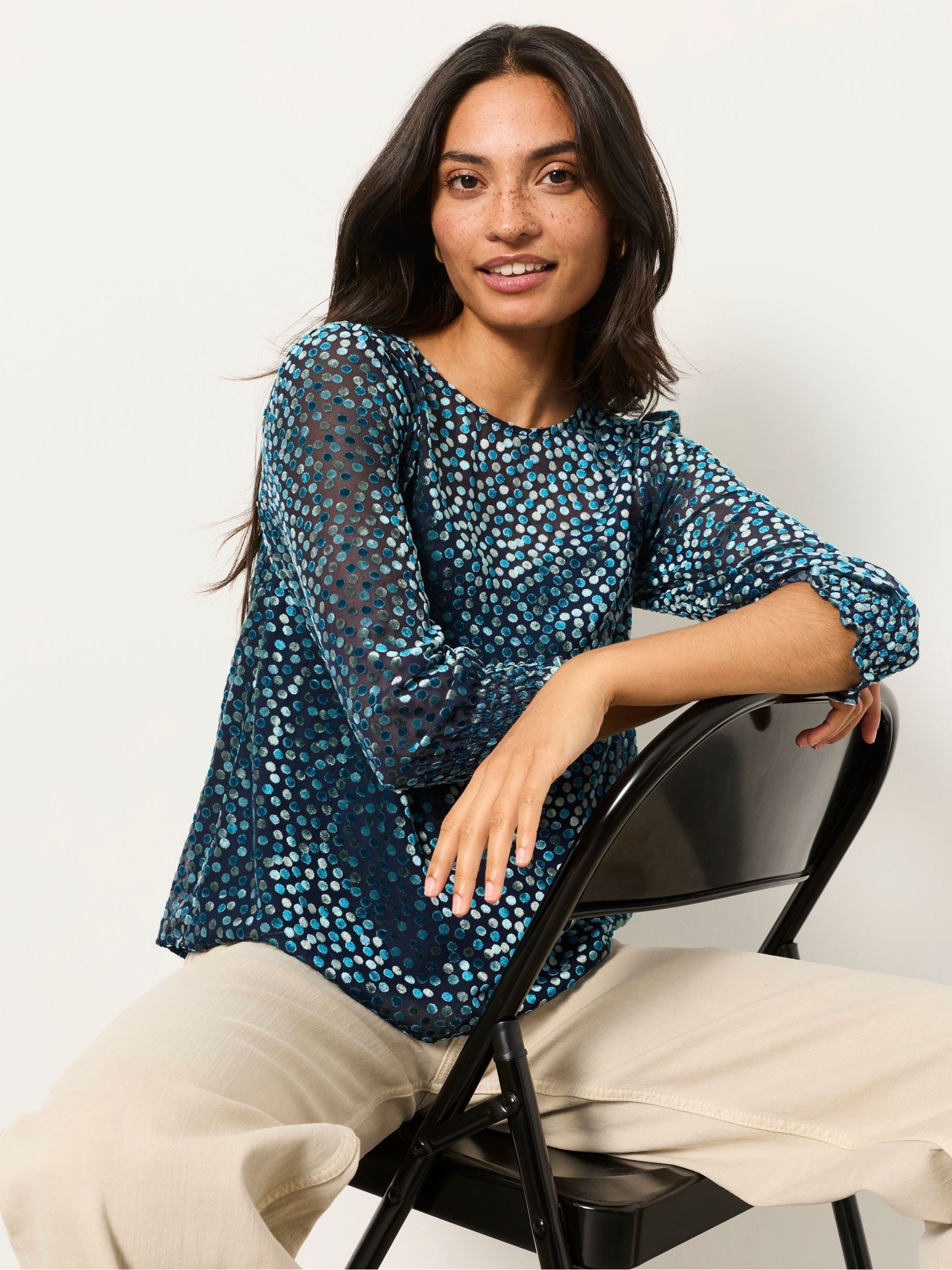Shelby Navy Devore Blouse - Image 3 of 6