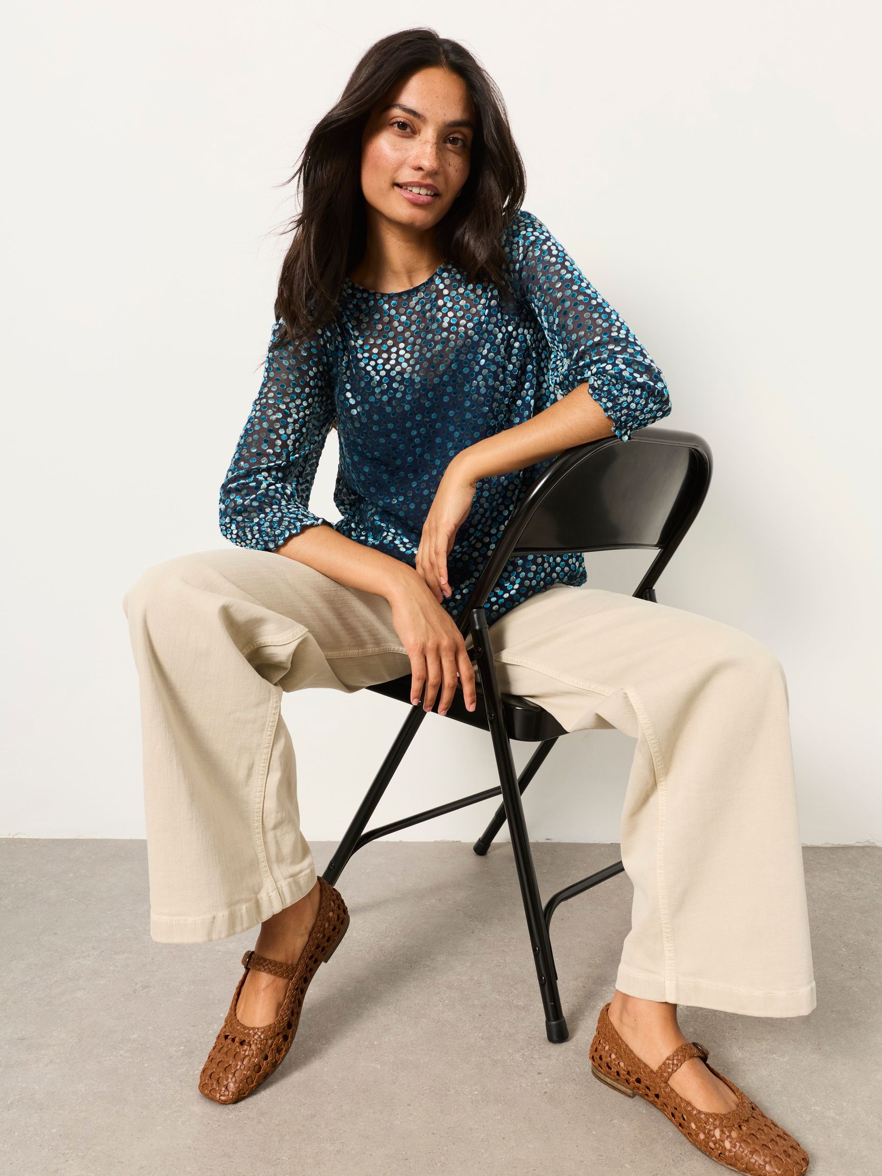 Shelby Navy Devore Blouse - Image 5 of 6