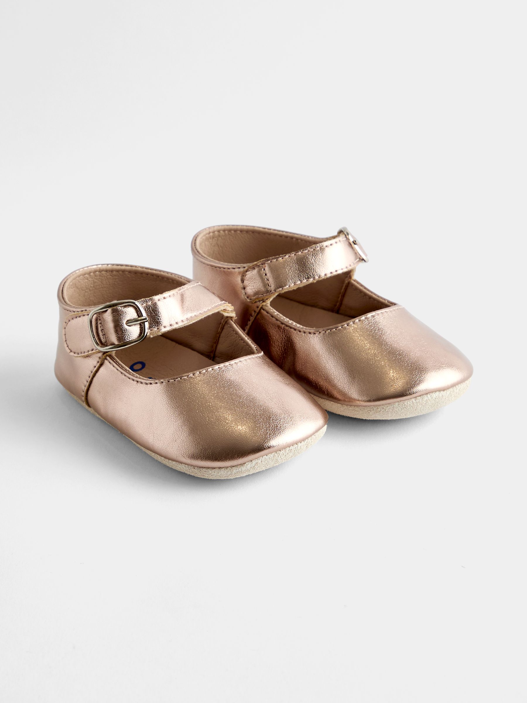 Metallic Gold Bow Pram Shoes - Image 1 of 3 Metallic Gold Bow Pram Shoes - Image 1 of 3