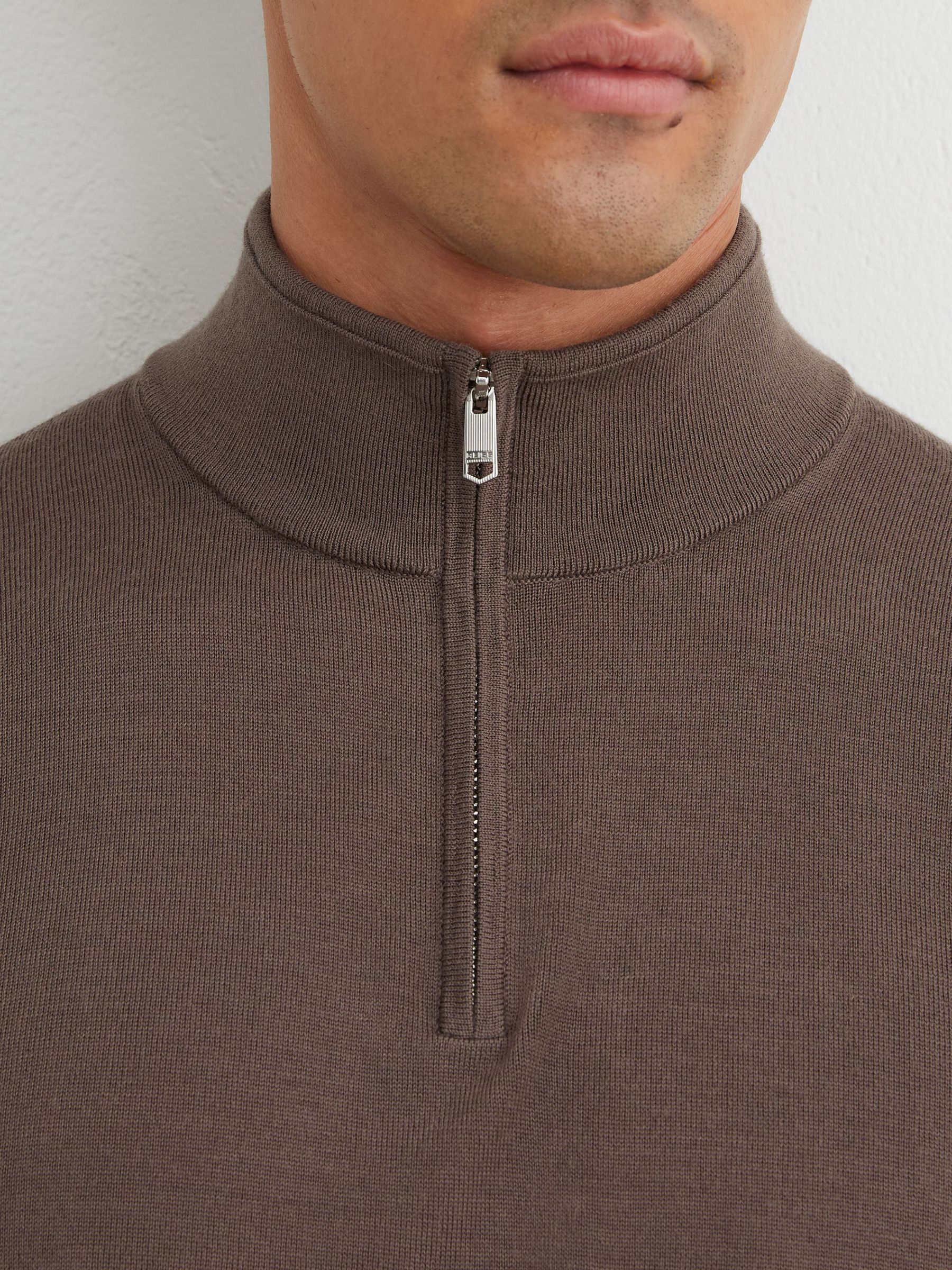 Merino Wool Half-Zip Funnel-Neck Jumper in Ridge Brown - Image 3 of 6