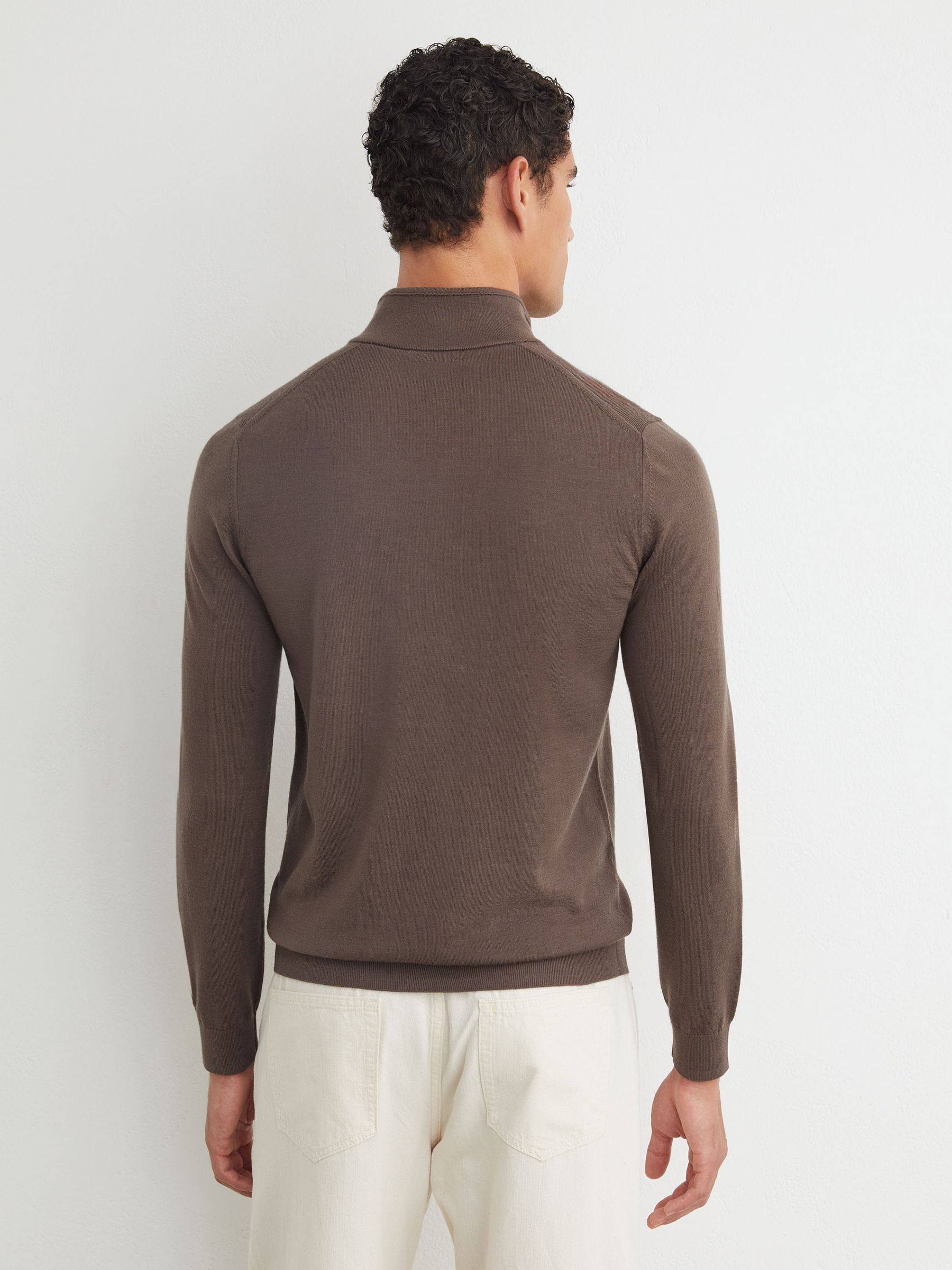 Merino Wool Half-Zip Funnel-Neck Jumper in Ridge Brown - Image 5 of 6