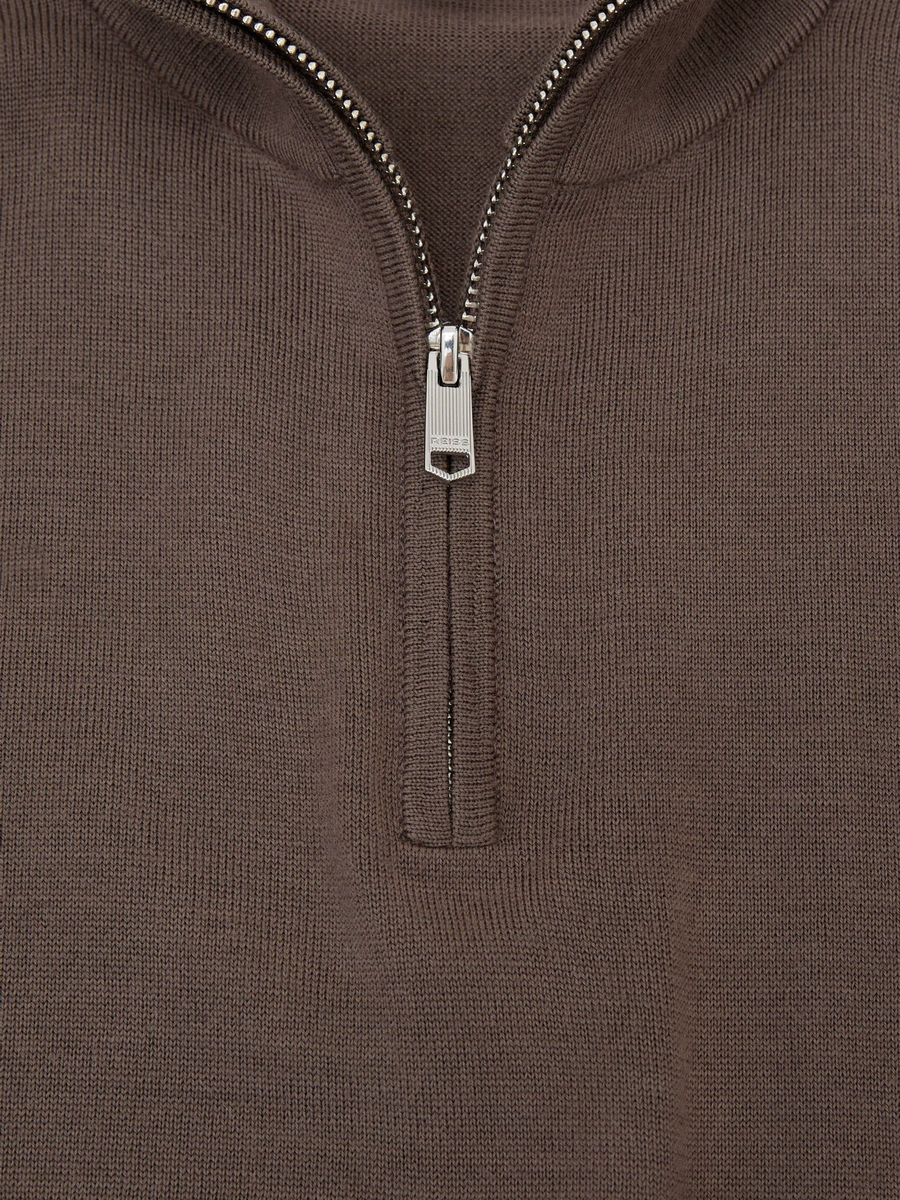 Merino Wool Half-Zip Funnel-Neck Jumper in Ridge Brown - Image 6 of 6