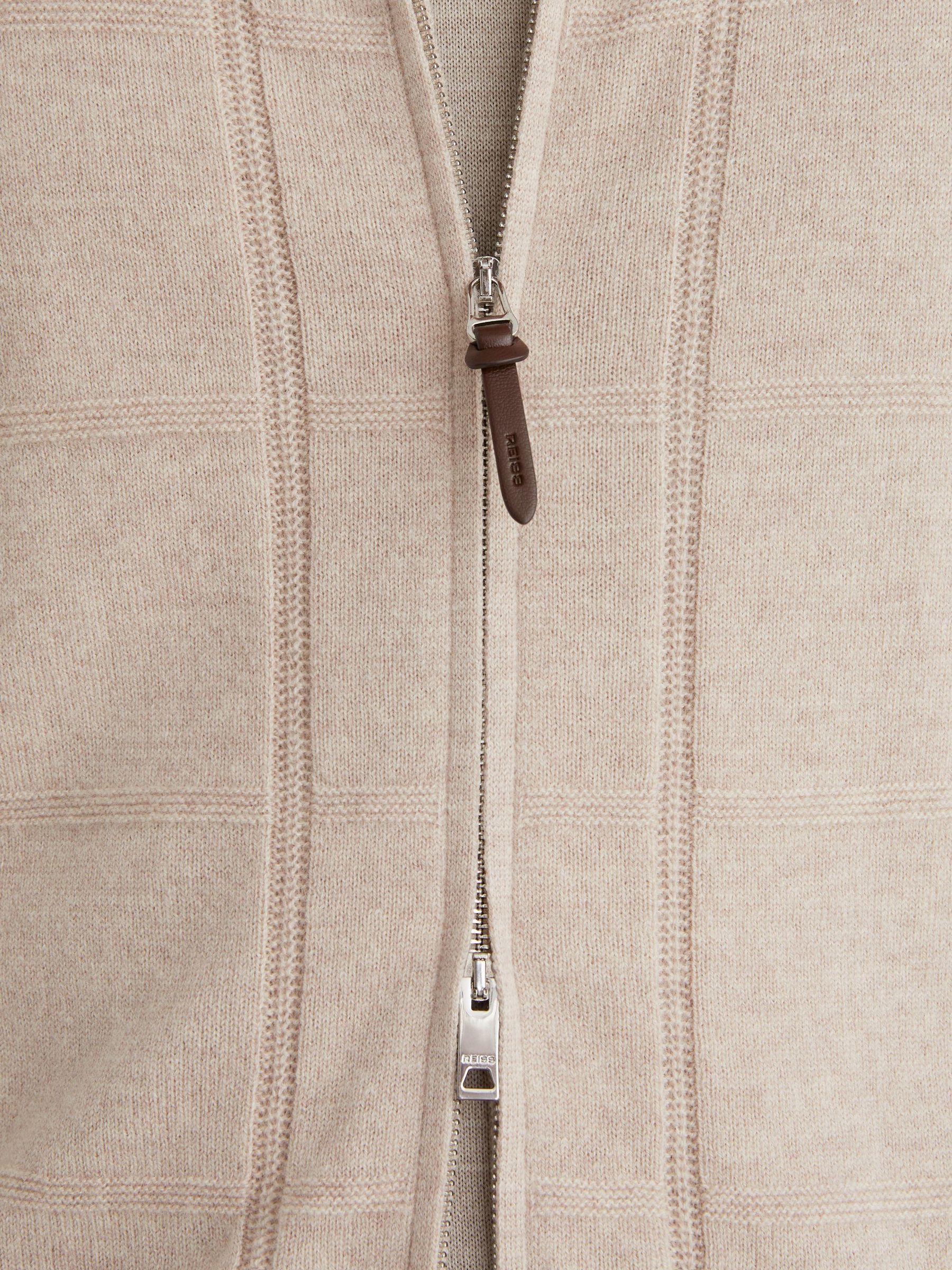 Wool Check-Textured Zip-Through Cardigan in Oatmeal - Image 3 of 6