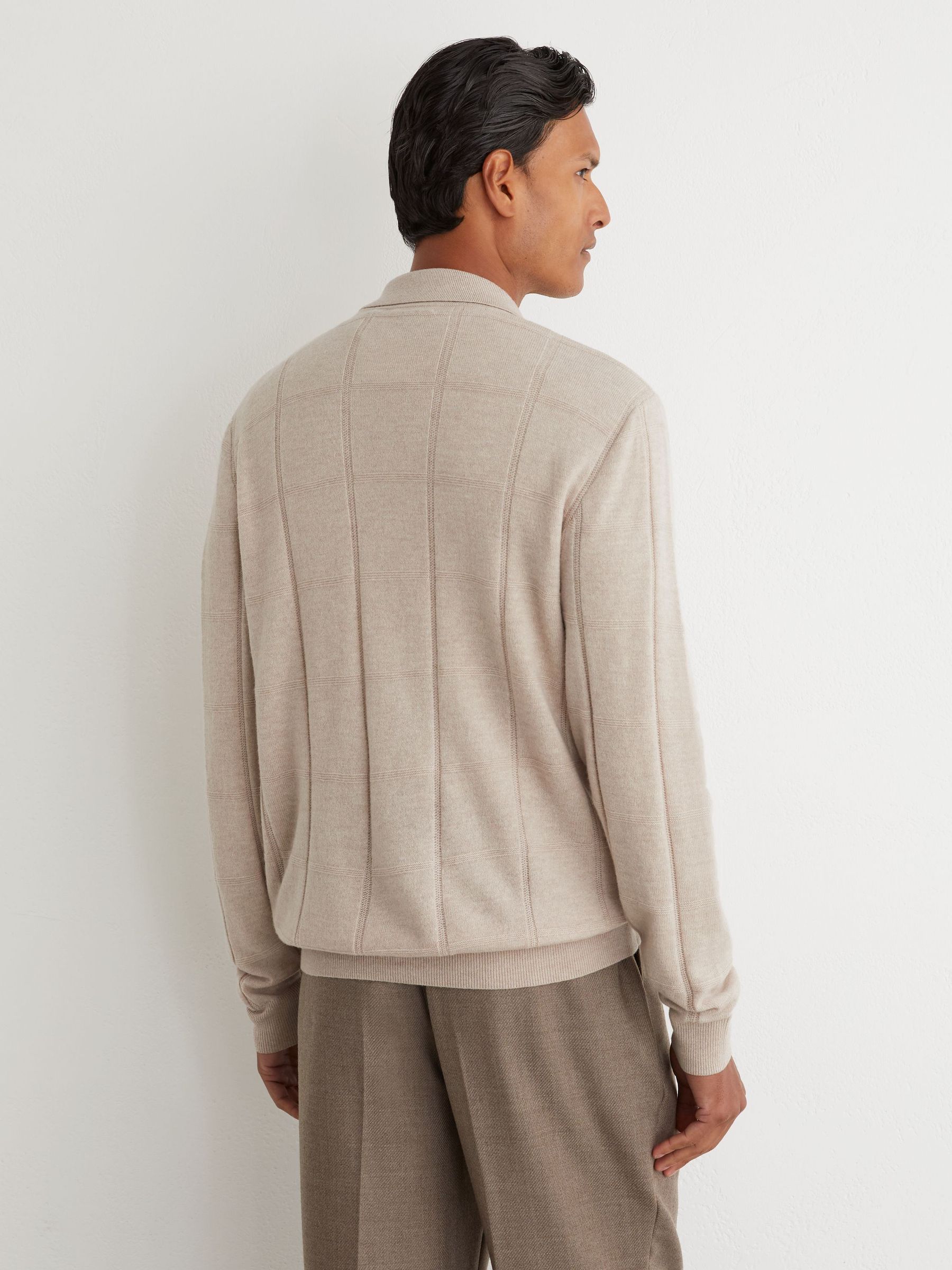 Wool Check-Textured Zip-Through Cardigan in Oatmeal - Image 5 of 6