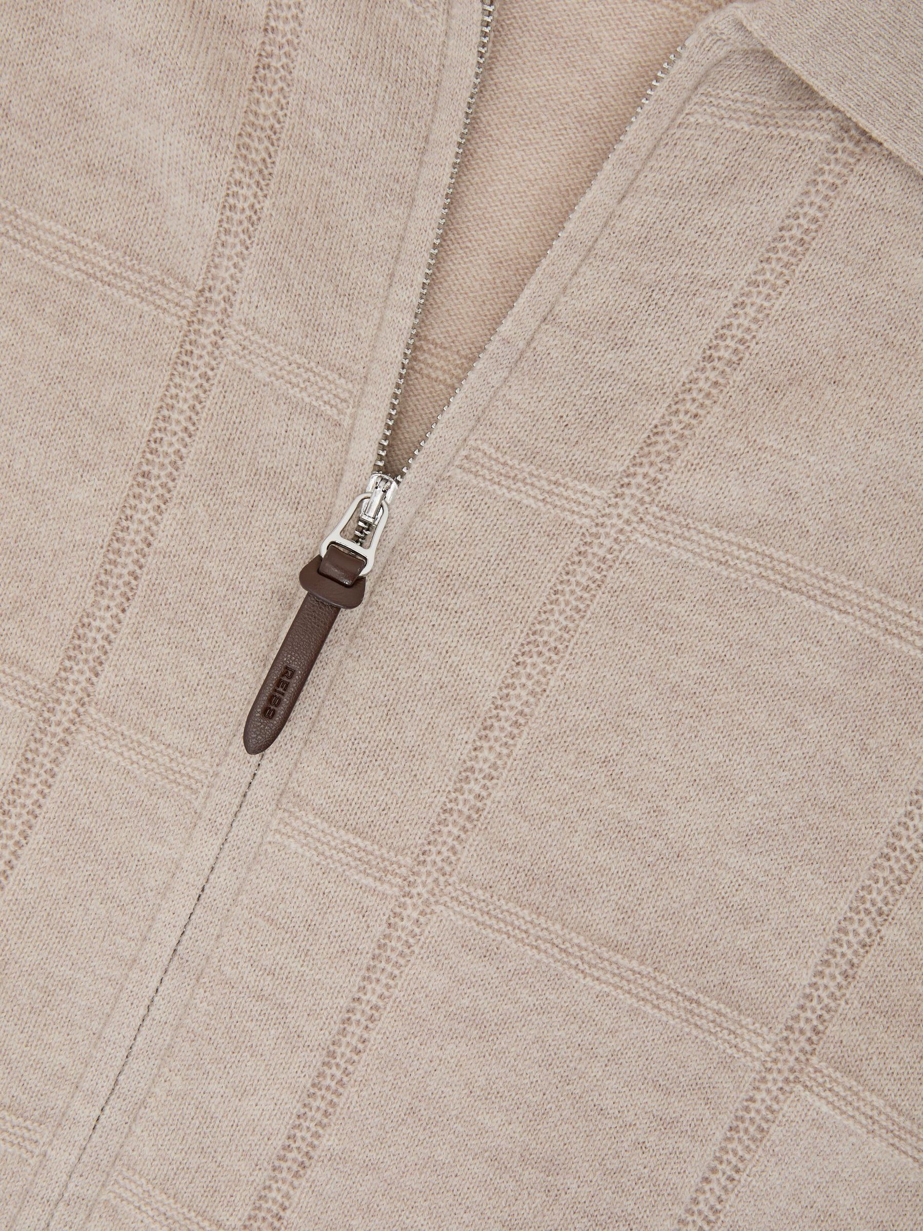 Wool Check-Textured Zip-Through Cardigan in Oatmeal - Image 6 of 6