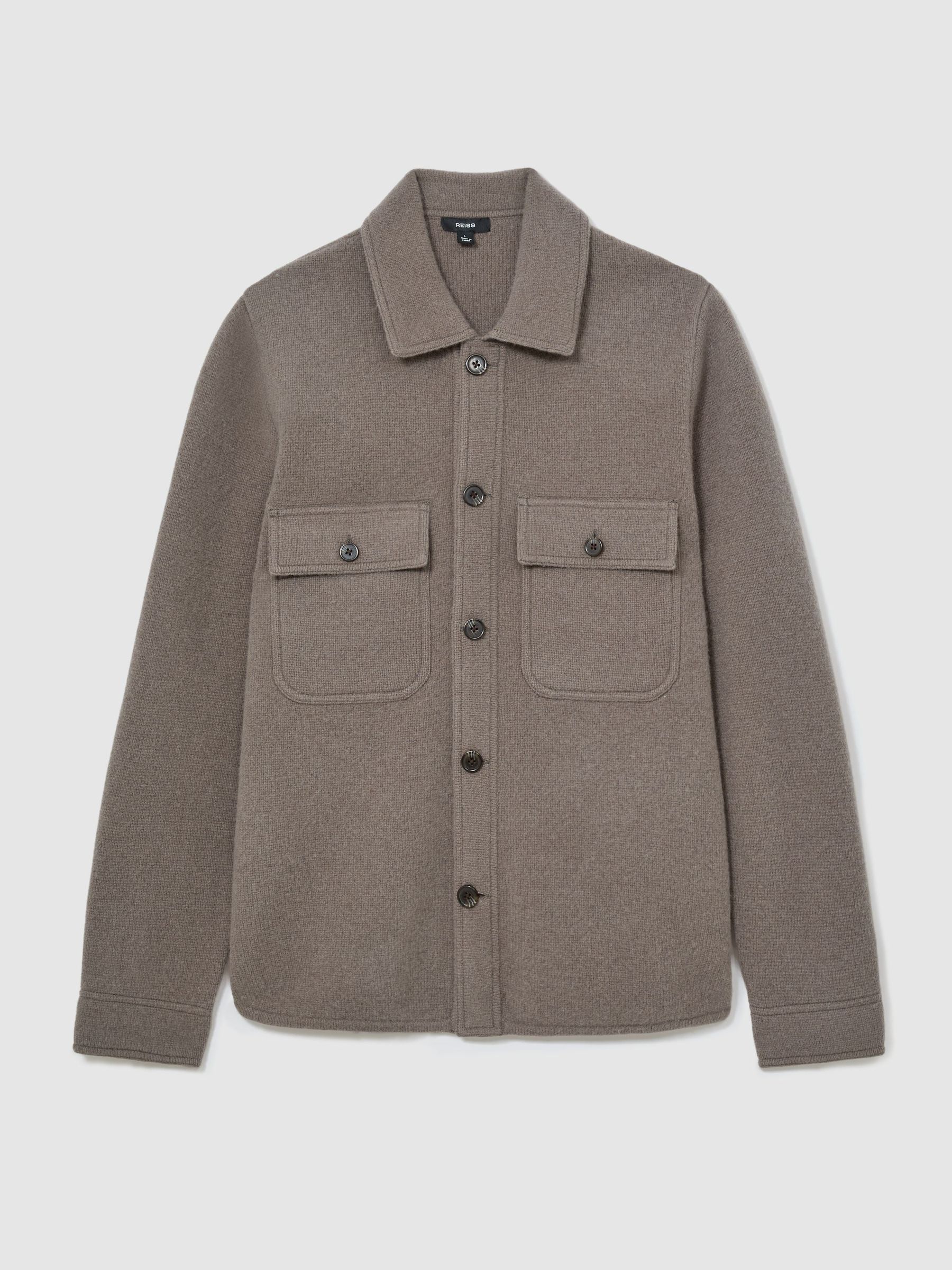 Brushed Wool Button-Through Relaxed Overshirt in Taupe Brown - Image 2 of 7