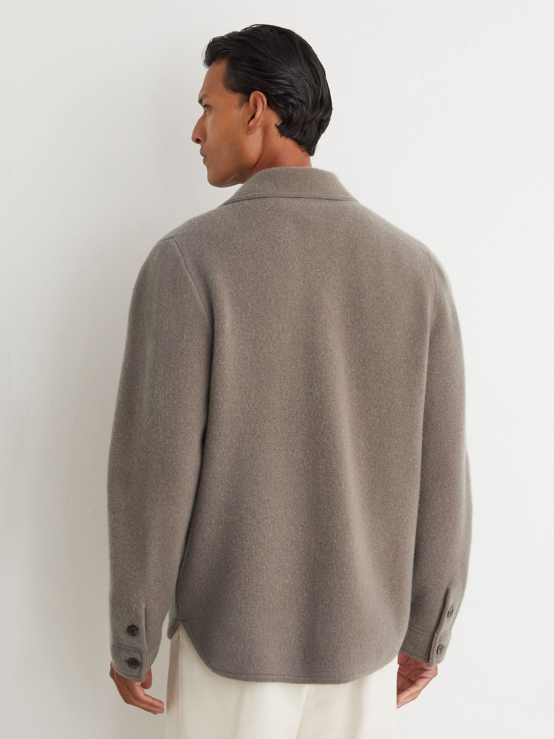 Brushed Wool Button-Through Relaxed Overshirt in Taupe Brown - Image 5 of 7