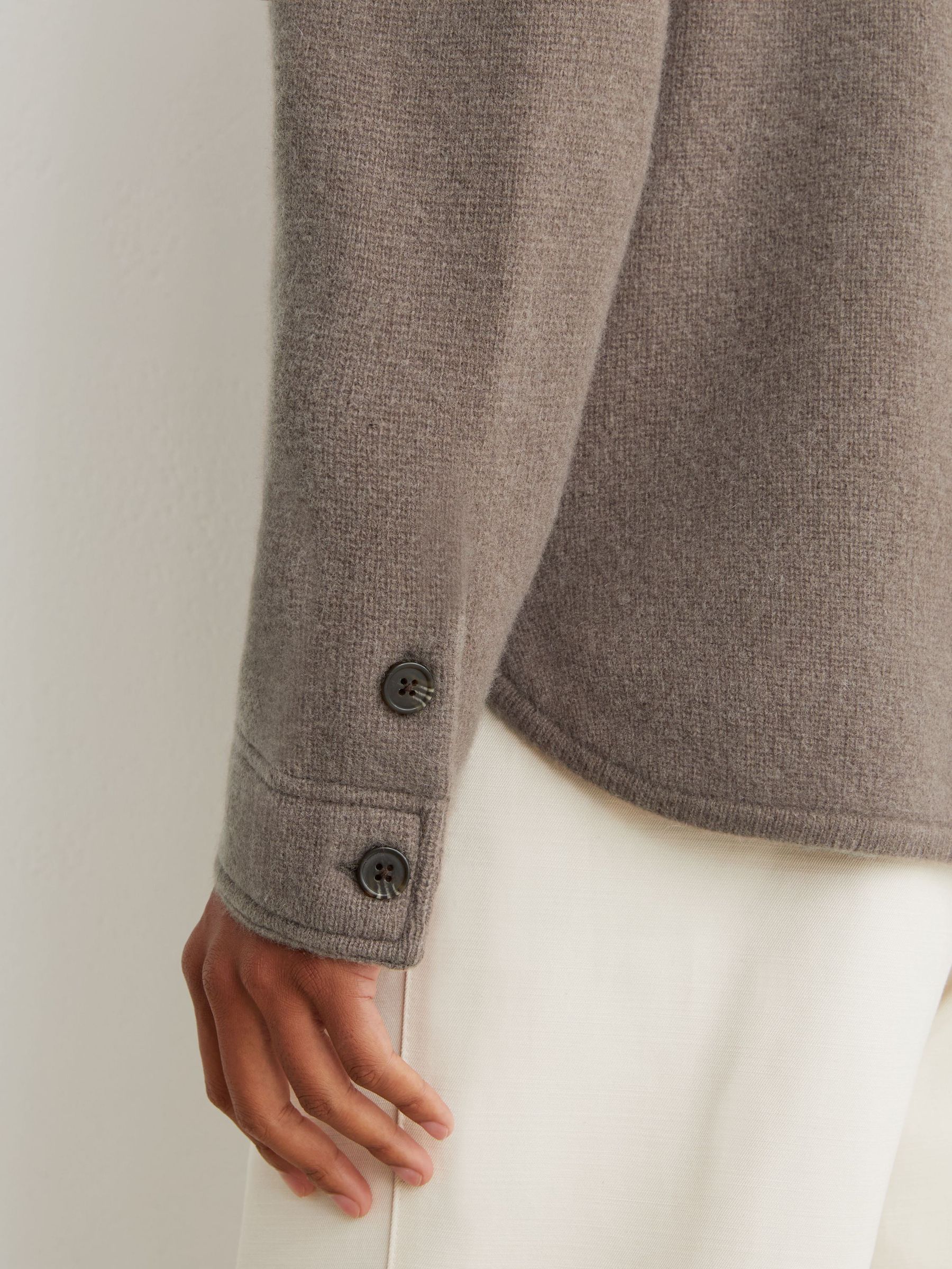Brushed Wool Button-Through Relaxed Overshirt in Taupe Brown - Image 6 of 7