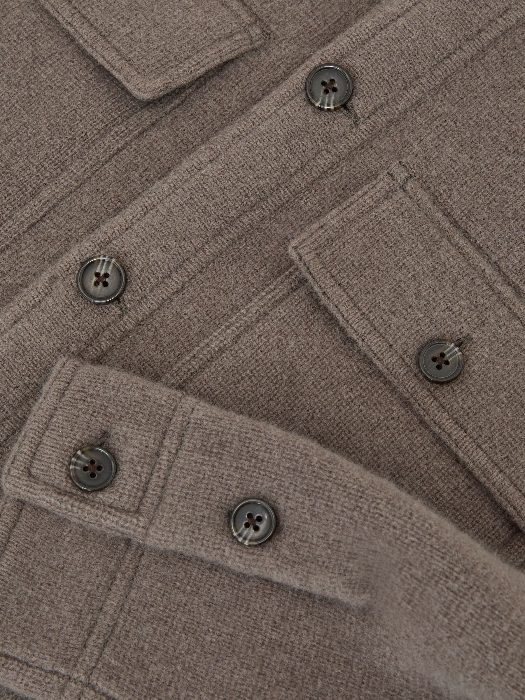 Brushed Wool Button-Through Relaxed Overshirt in Taupe Brown - Image 7 of 7