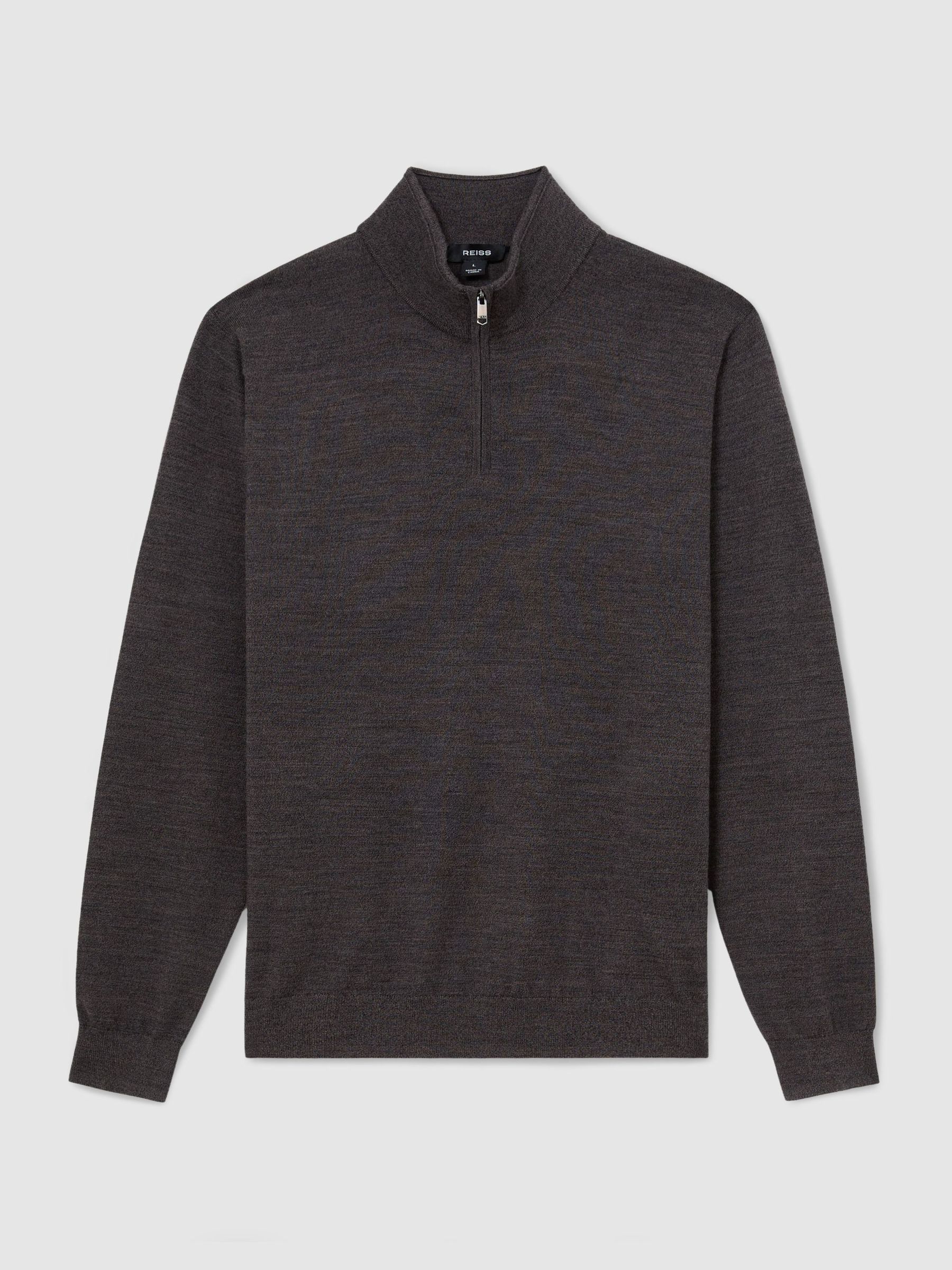 Merino Wool Half-Zip Funnel-Neck Jumper in Dark Wicker Brown - Image 2 of 6