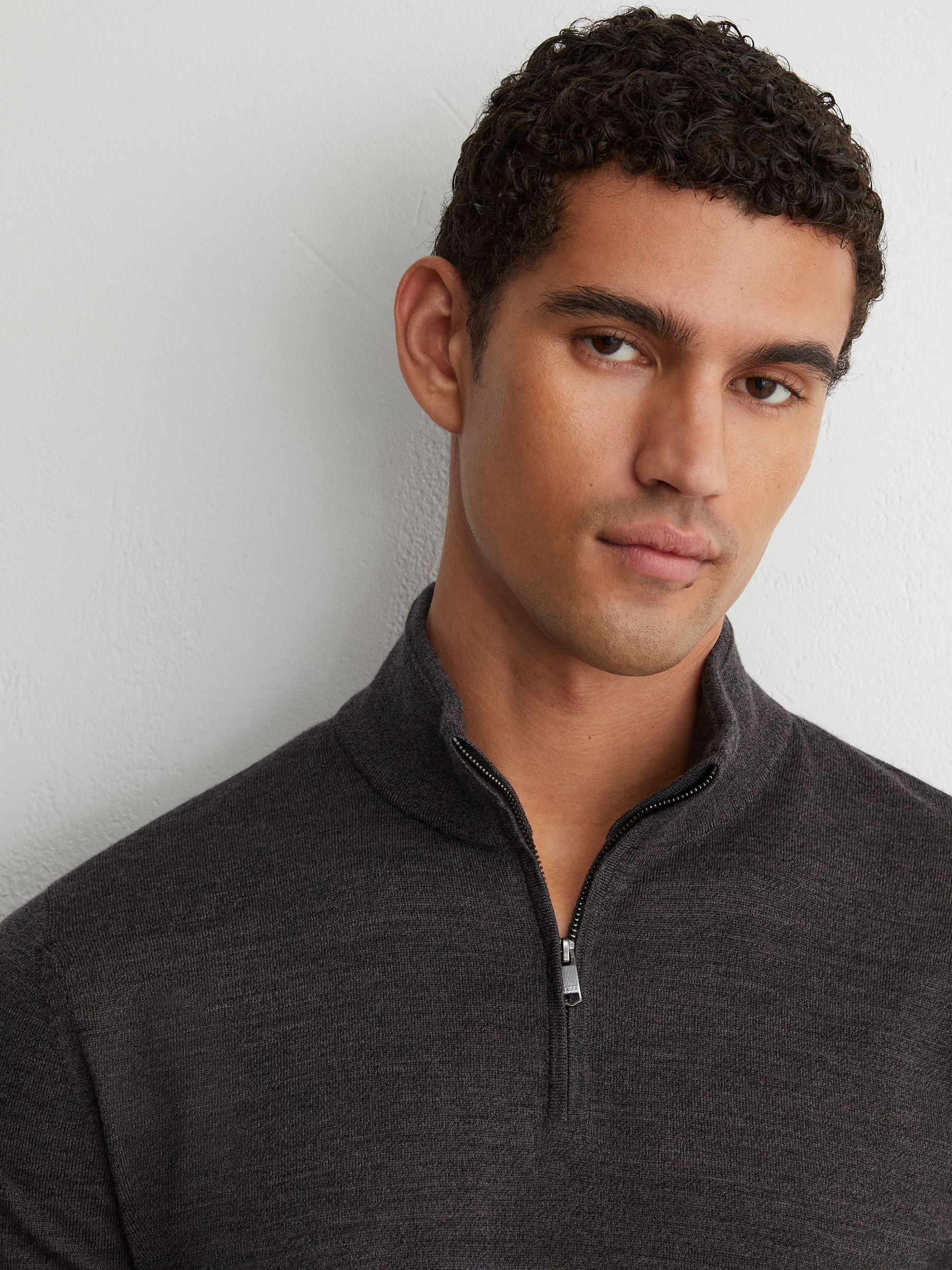 Merino Wool Half-Zip Funnel-Neck Jumper in Dark Wicker Brown - Image 3 of 6
