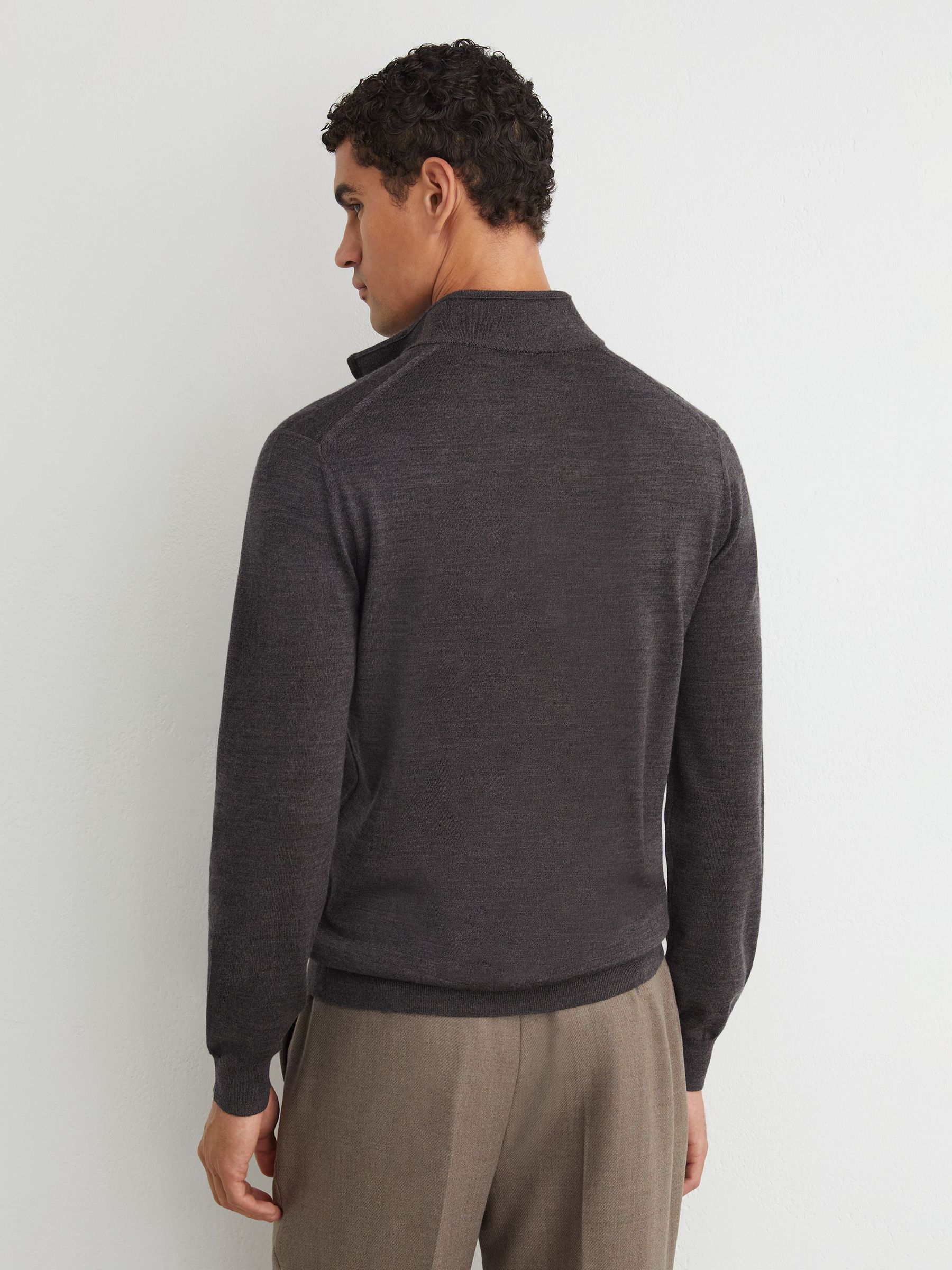 Merino Wool Half-Zip Funnel-Neck Jumper in Dark Wicker Brown - Image 5 of 6