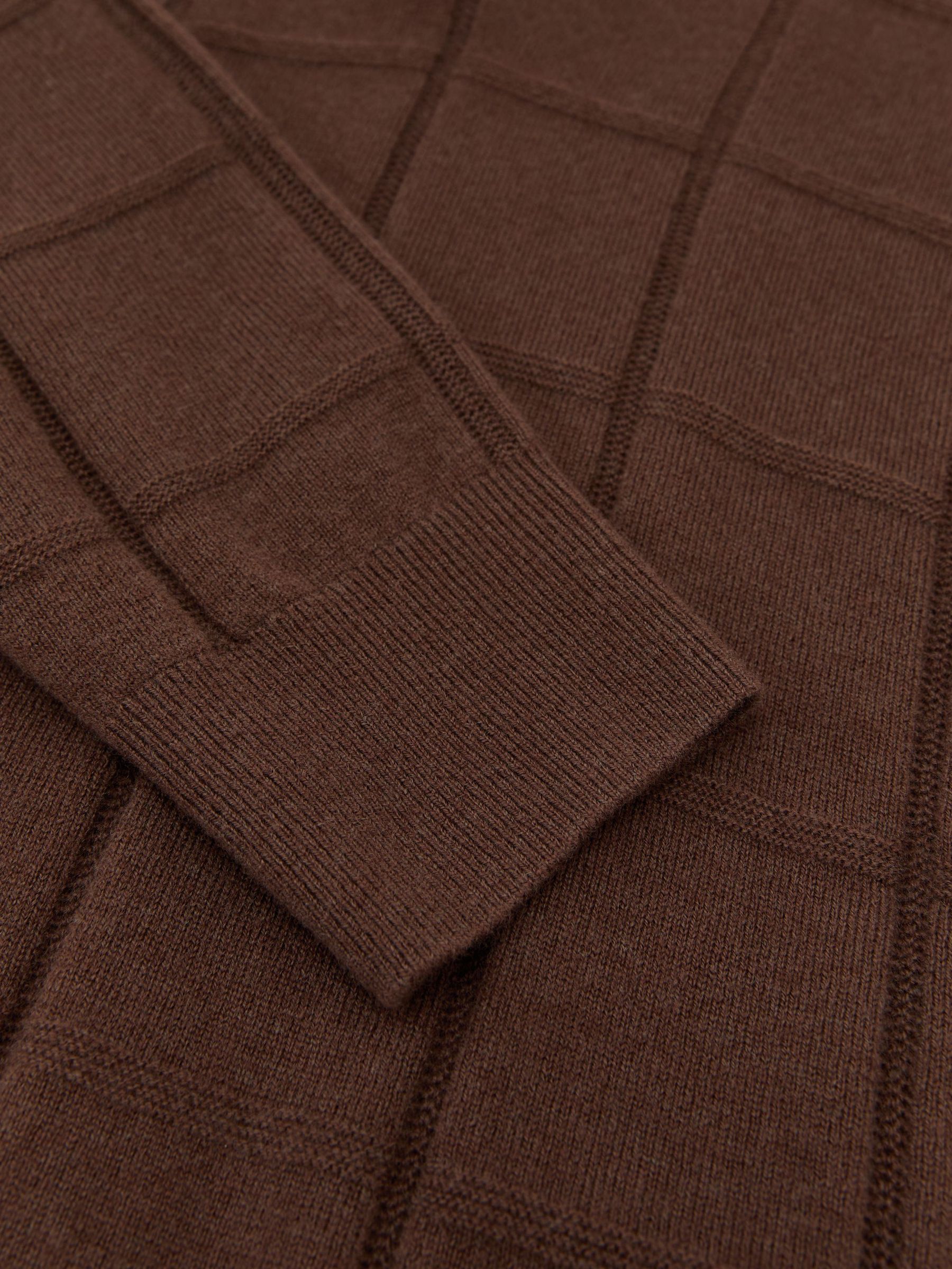 Wool Square-Textured Open-Collar Polo Jumper in Tobacco Brown - Image 6 of 6