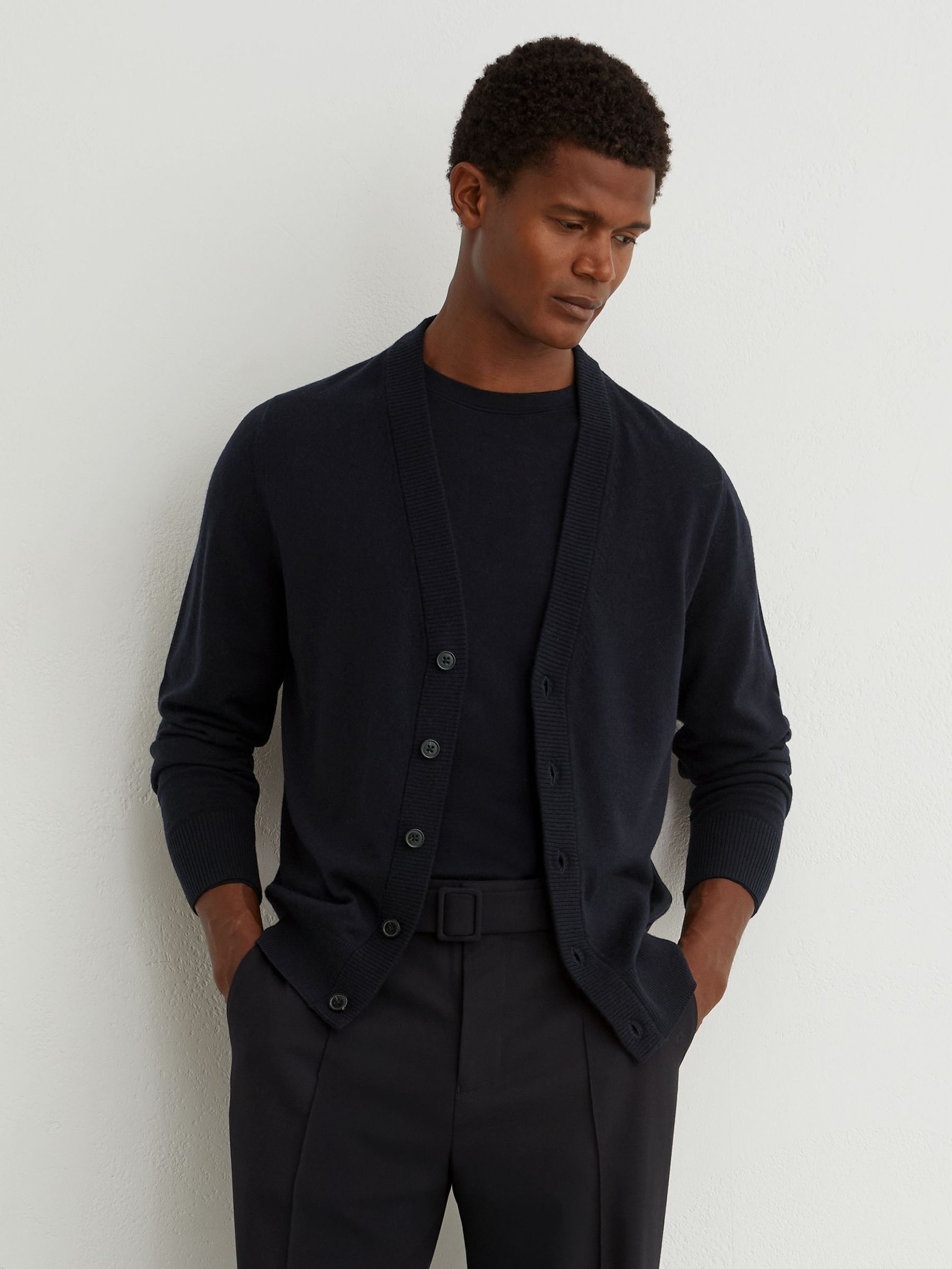 Merino Wool V-Neck Cardigan in Navy - Image 1 of 7 Merino Wool V-Neck Cardigan in Navy - Image 1 of 7