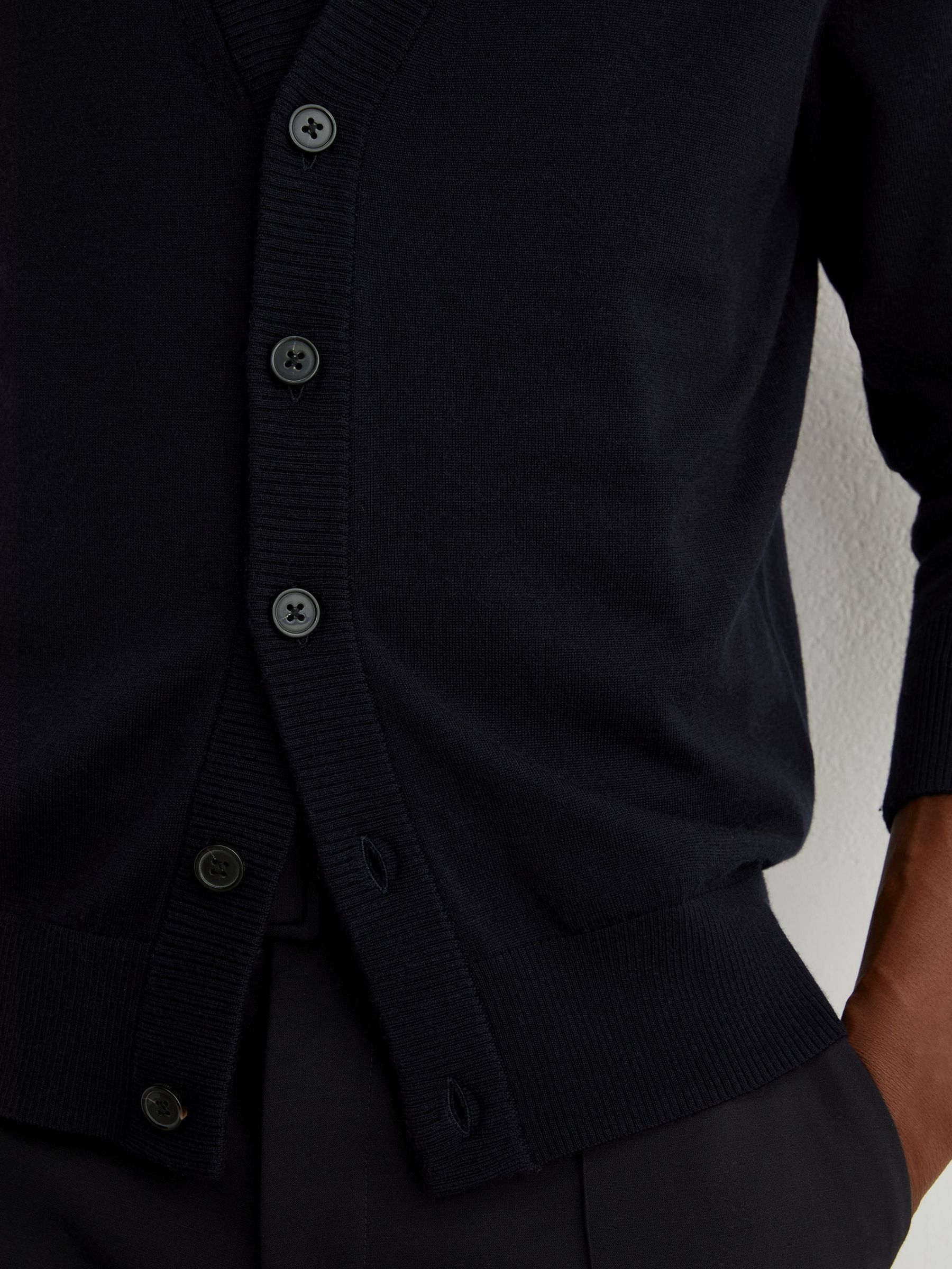 Merino Wool V-Neck Cardigan in Navy - Image 3 of 7