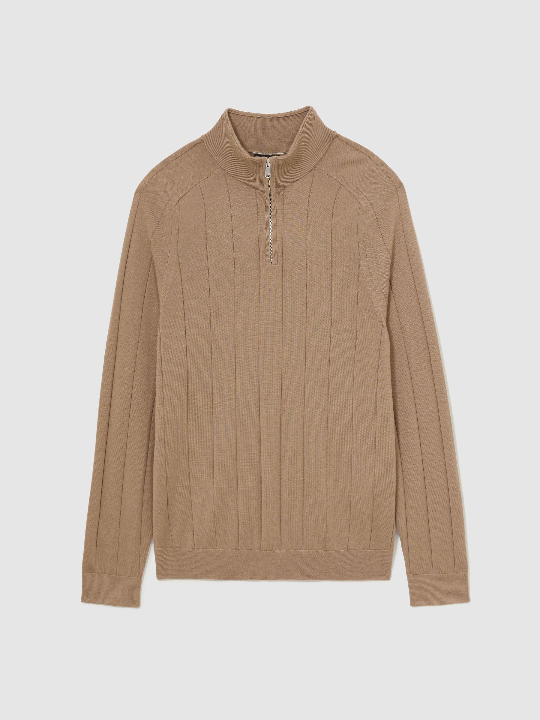 Merino Wool Wide-Rib Half-Zip Jumper in Camel Brown - Image 2 of 6