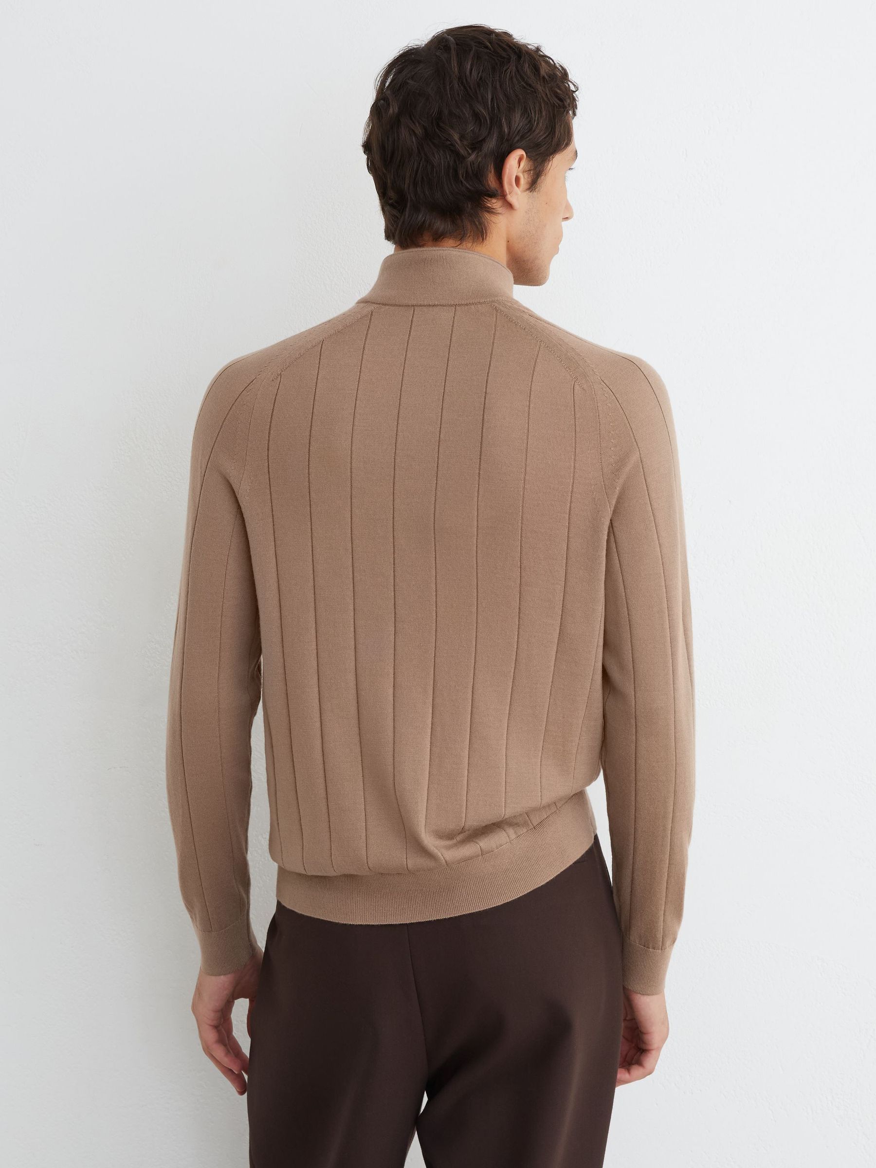 Merino Wool Wide-Rib Half-Zip Jumper in Camel Brown - Image 5 of 6
