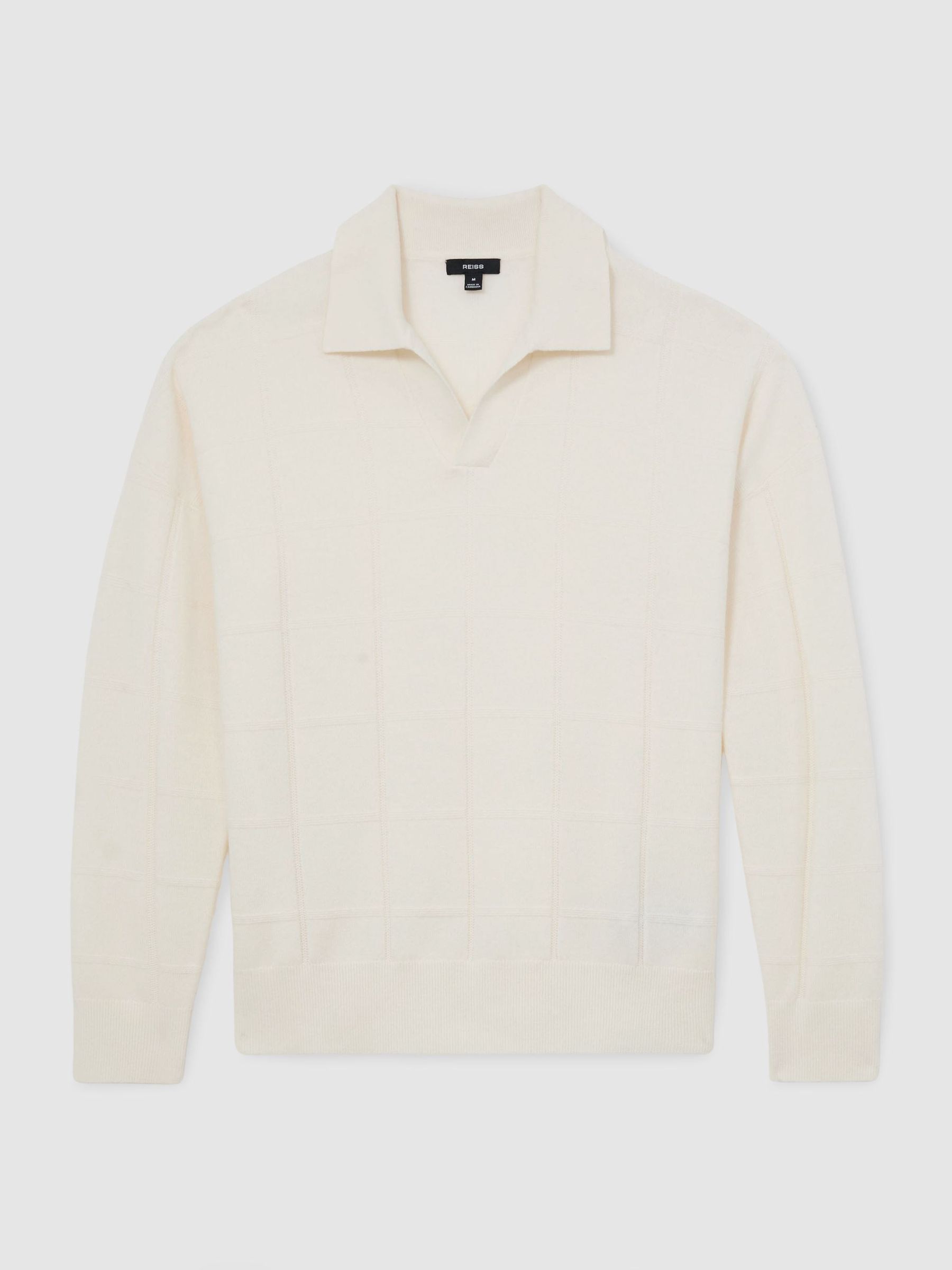 Wool Square-Textured Open-Collar Polo Jumper in White - 圖片 2/6