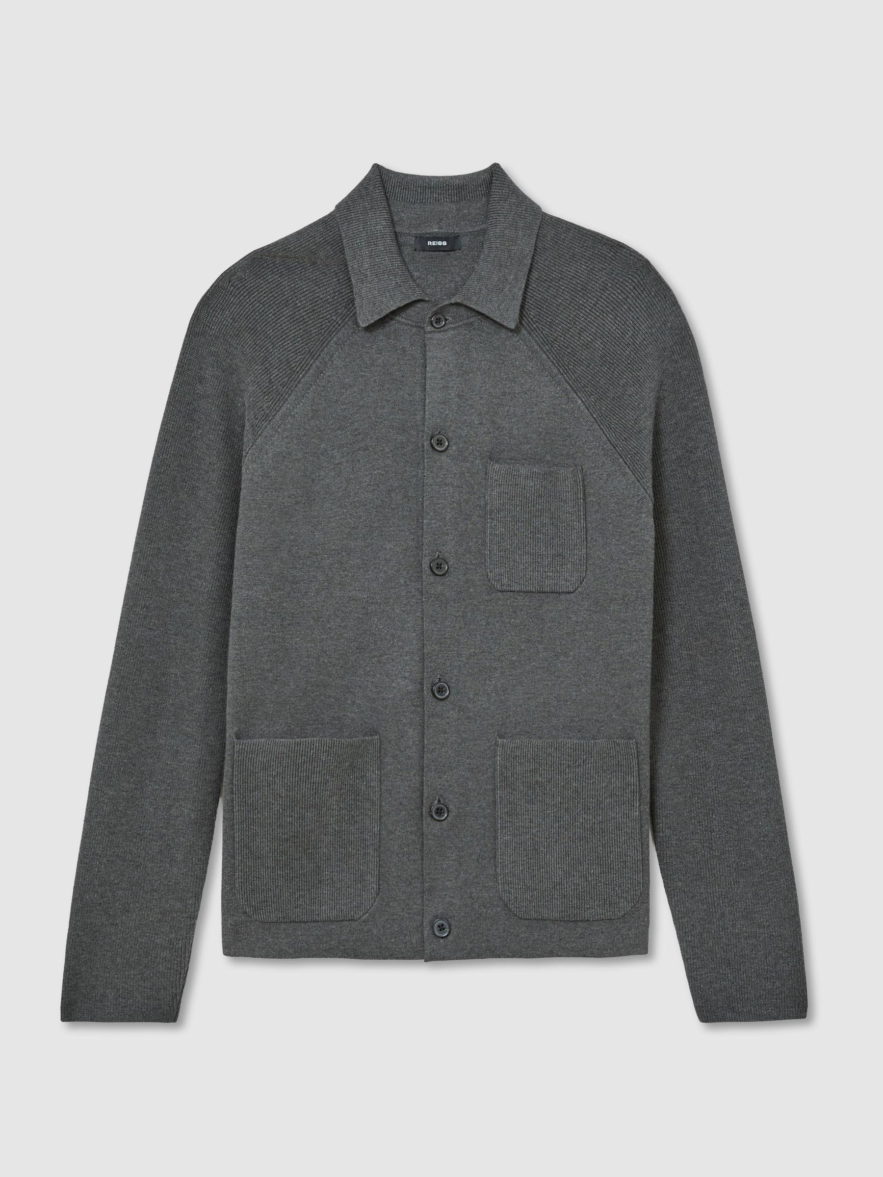 Rib-Knit Detail Button-Through Cardigan in Charcoal Grey - Image 2 of 6